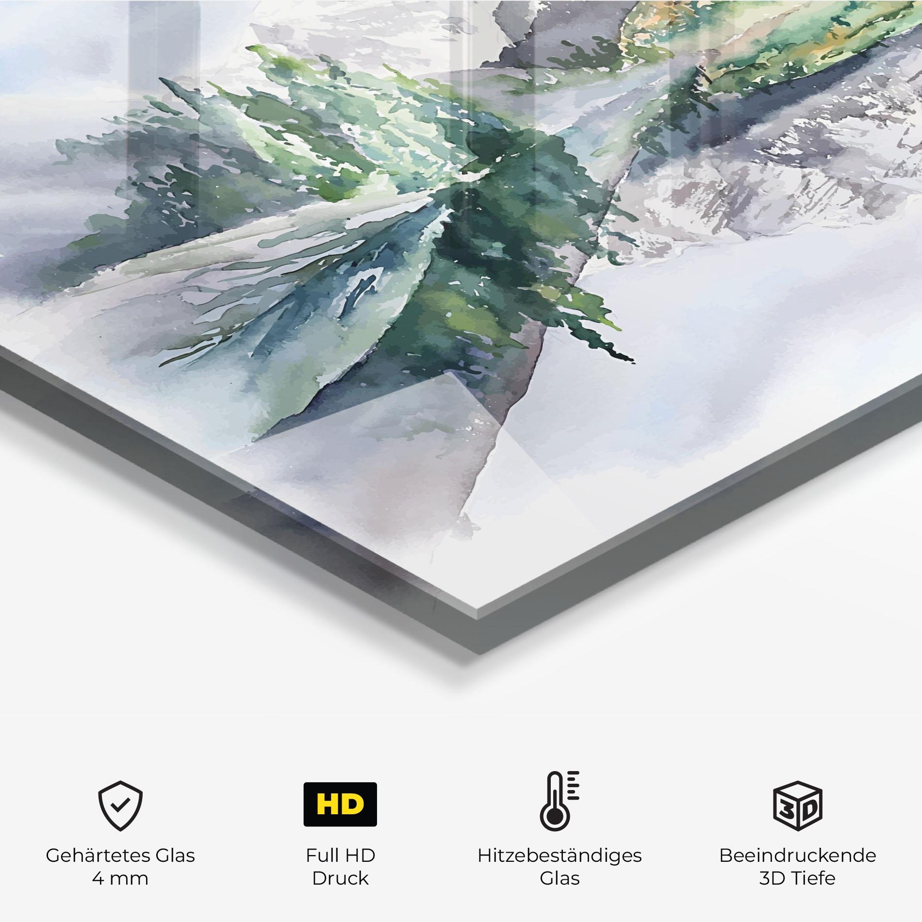 Küchenrückwand Glas Mountain Lake Paint mockup 2