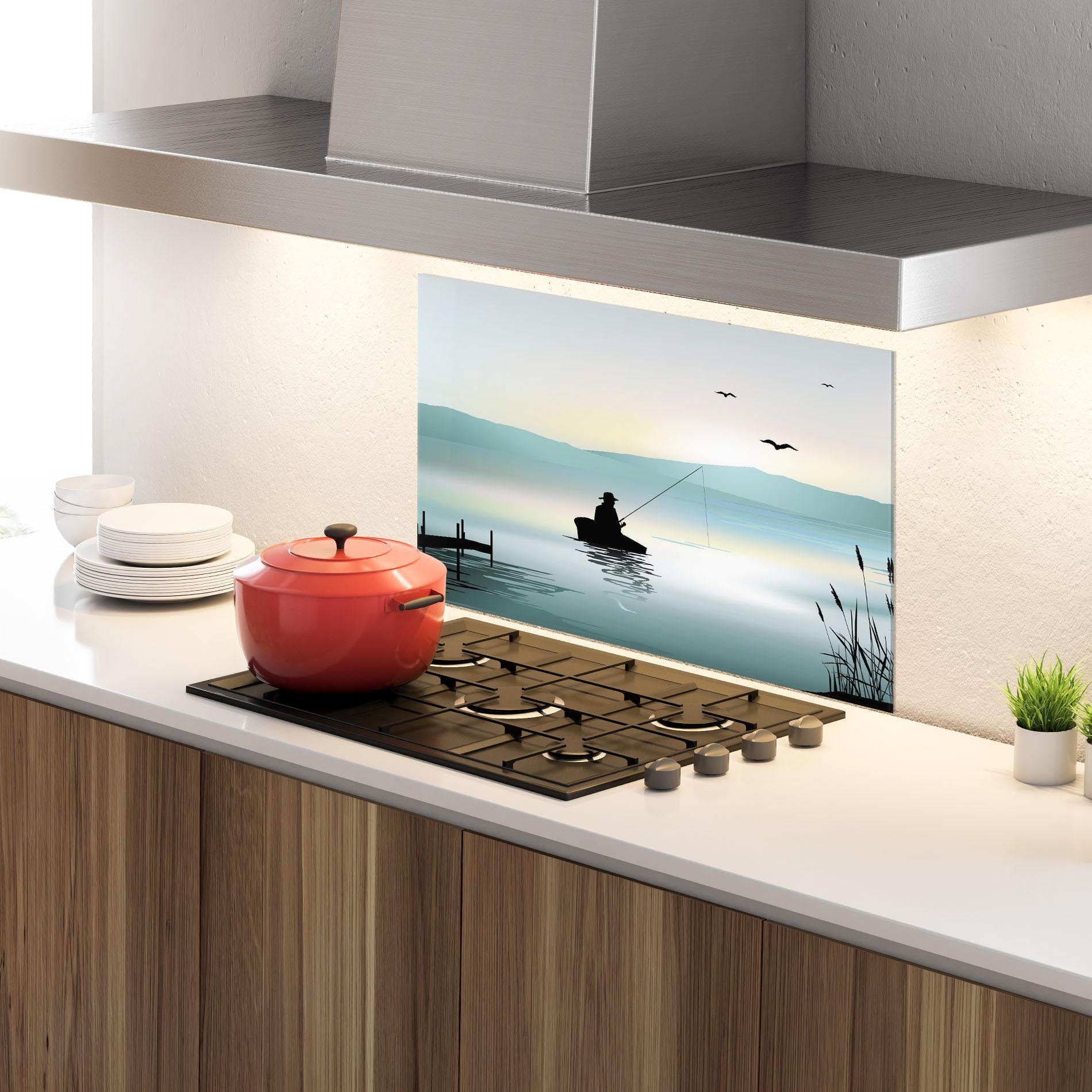 Küchenrückwand Glas Fishman Lake View mockup 4