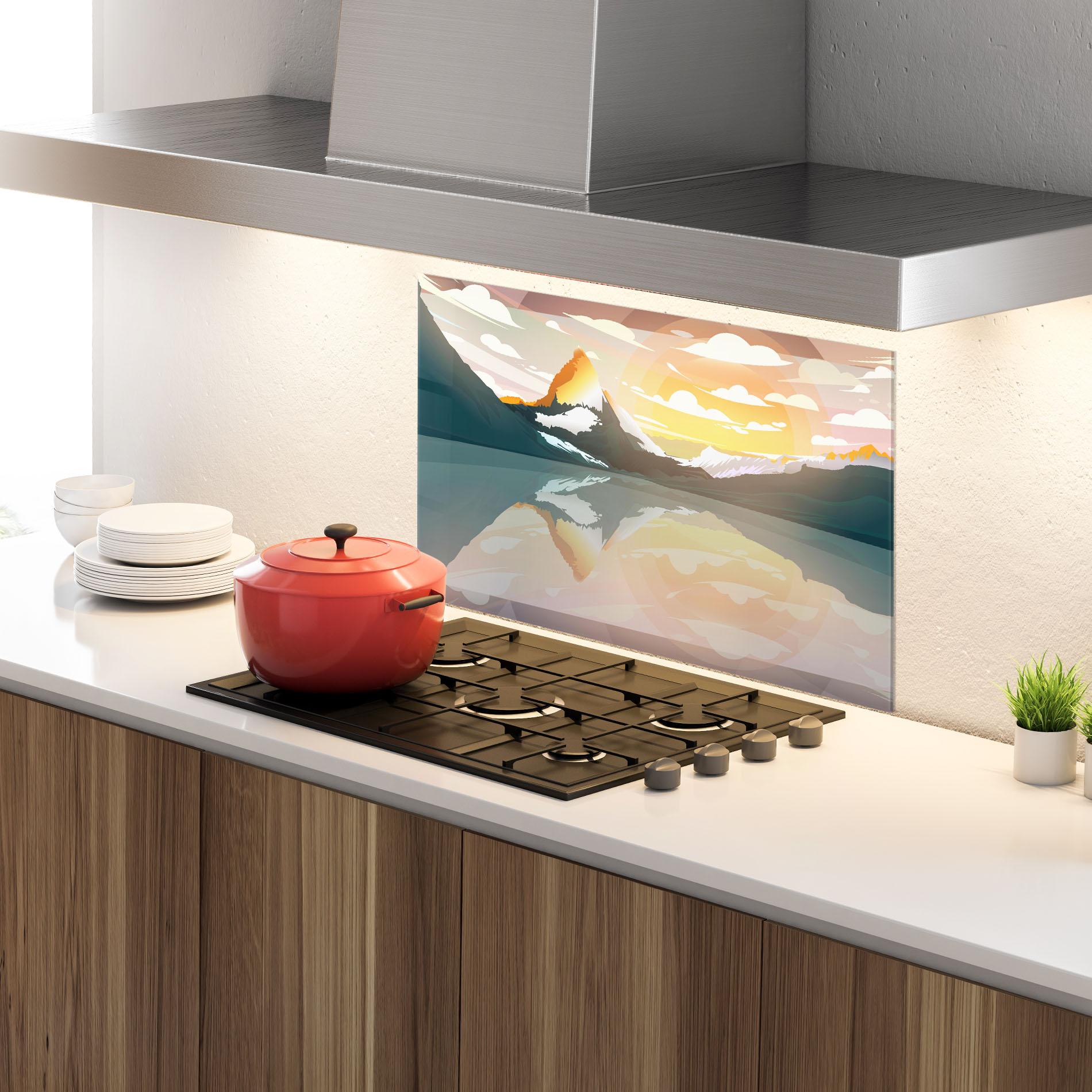 Küchenrückwand Glas Green Mountain Lake mockup 4