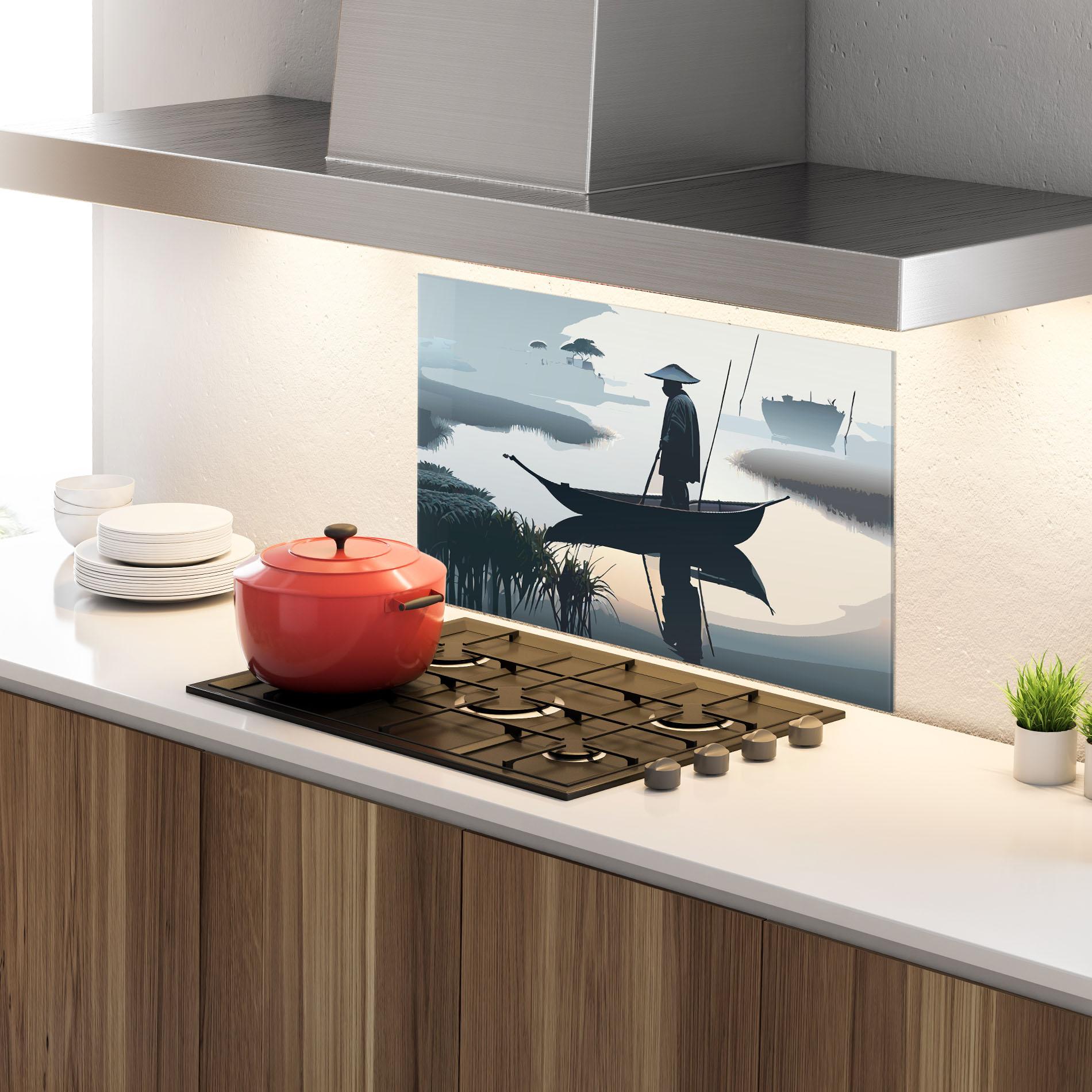 Küchenrückwand Glas Japan Fisherman mockup 4