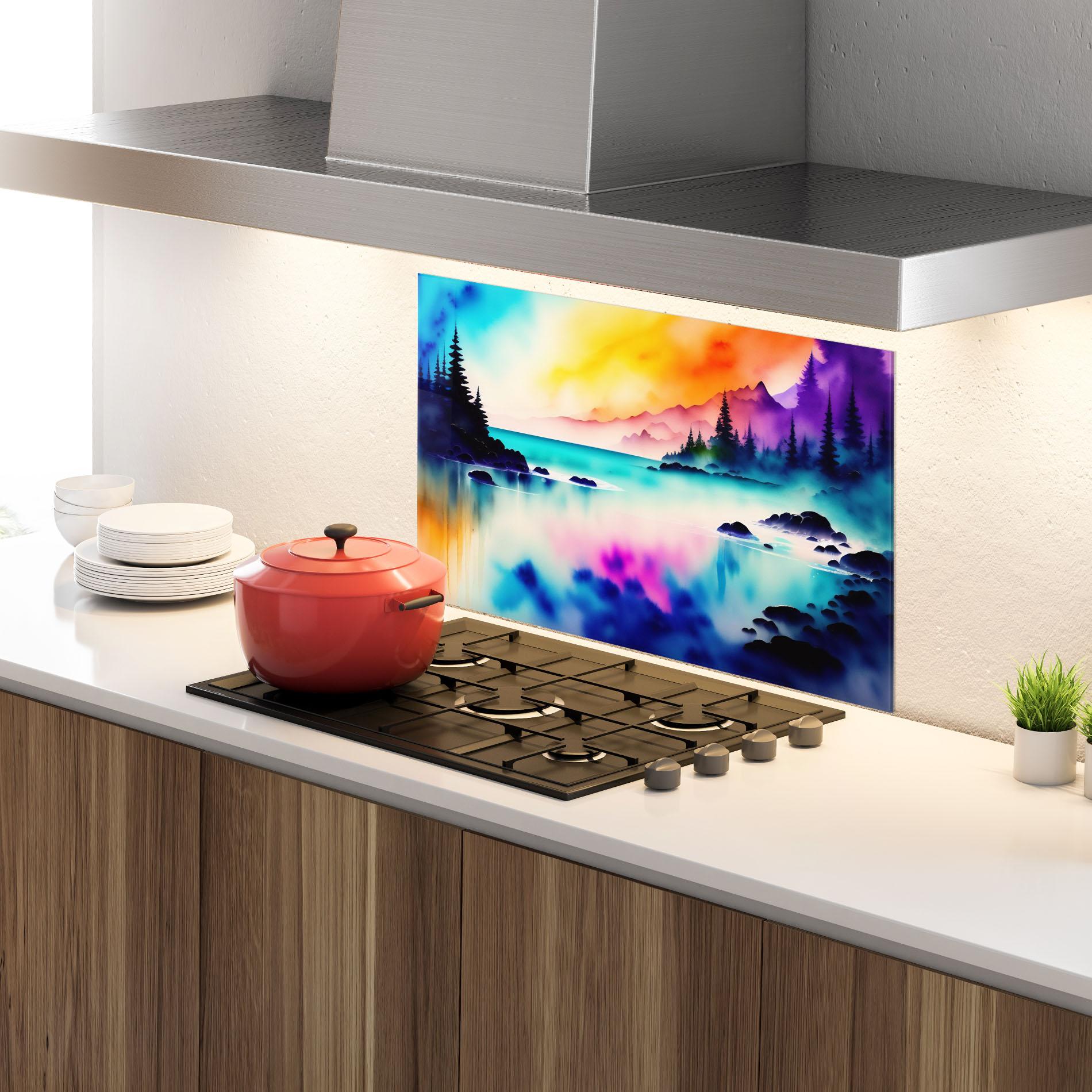 Küchenrückwand Glas Lake Painting mockup 4
