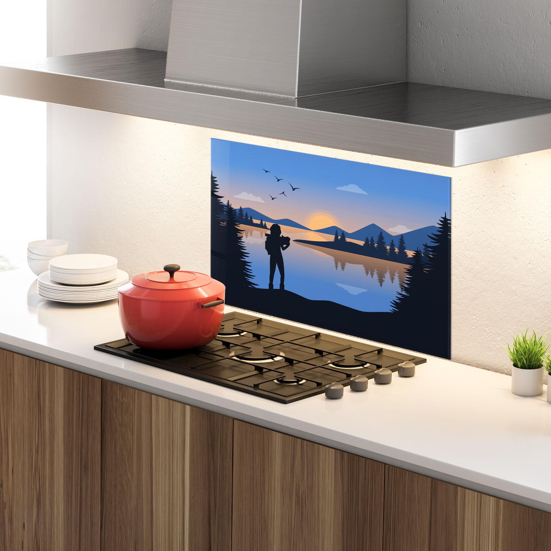 Küchenrückwand Glas Lake Woman View mockup 4