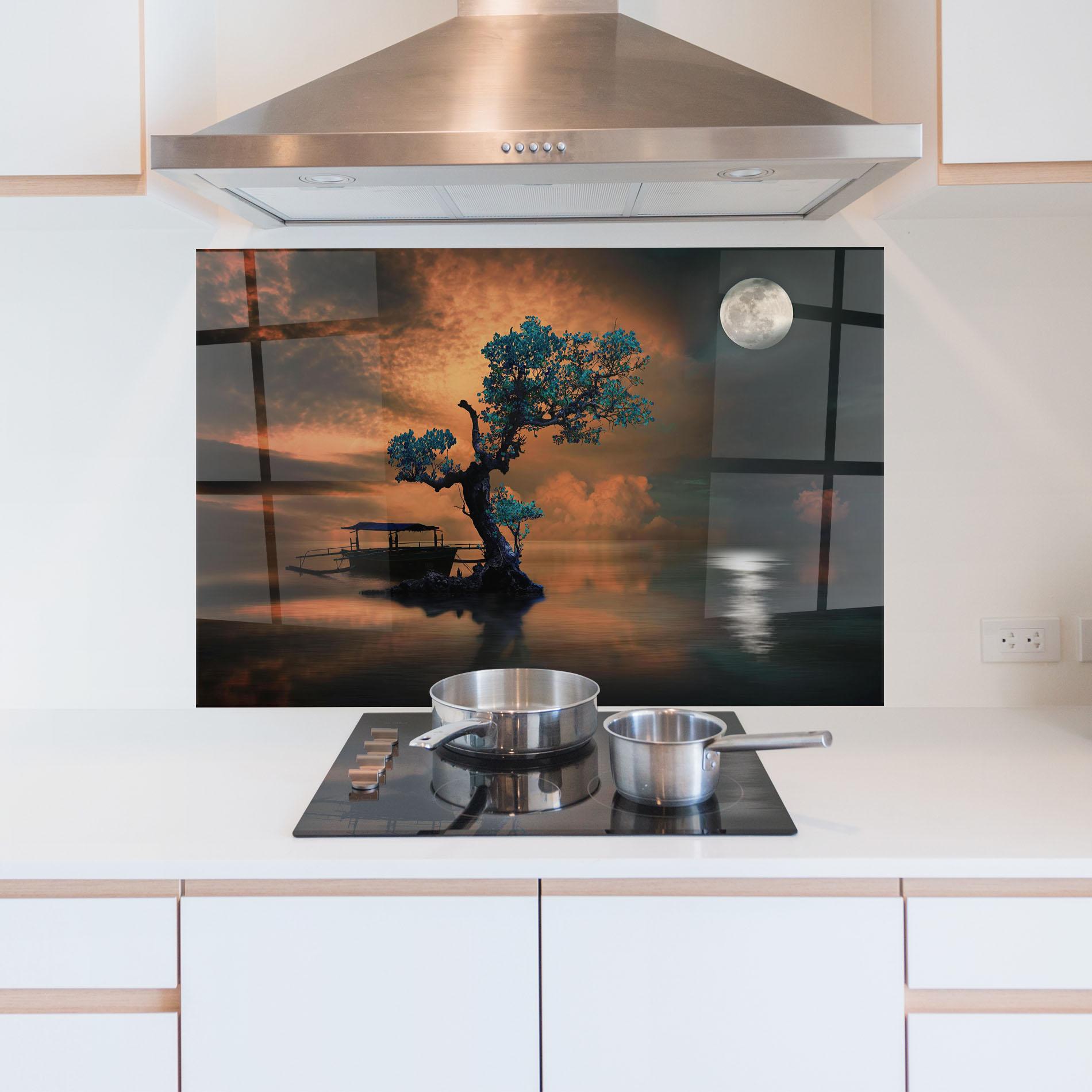 Küchenrückwand Glas Blue Tree mockup 5