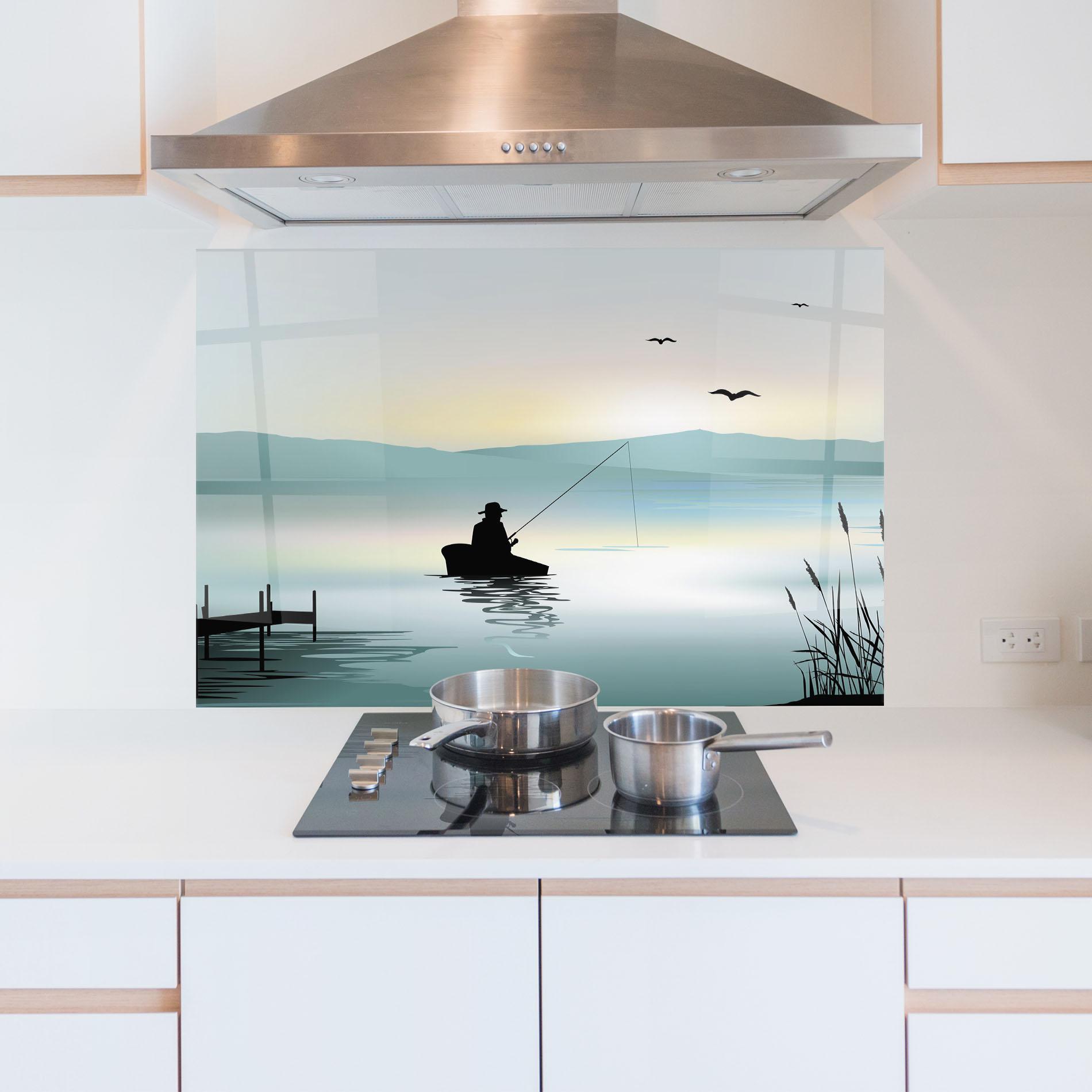 Küchenrückwand Glas Fishman Lake View mockup 5