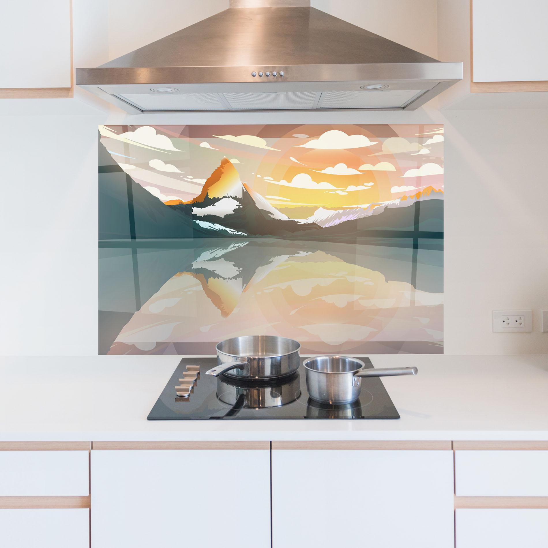 Küchenrückwand Glas Green Mountain Lake mockup 5