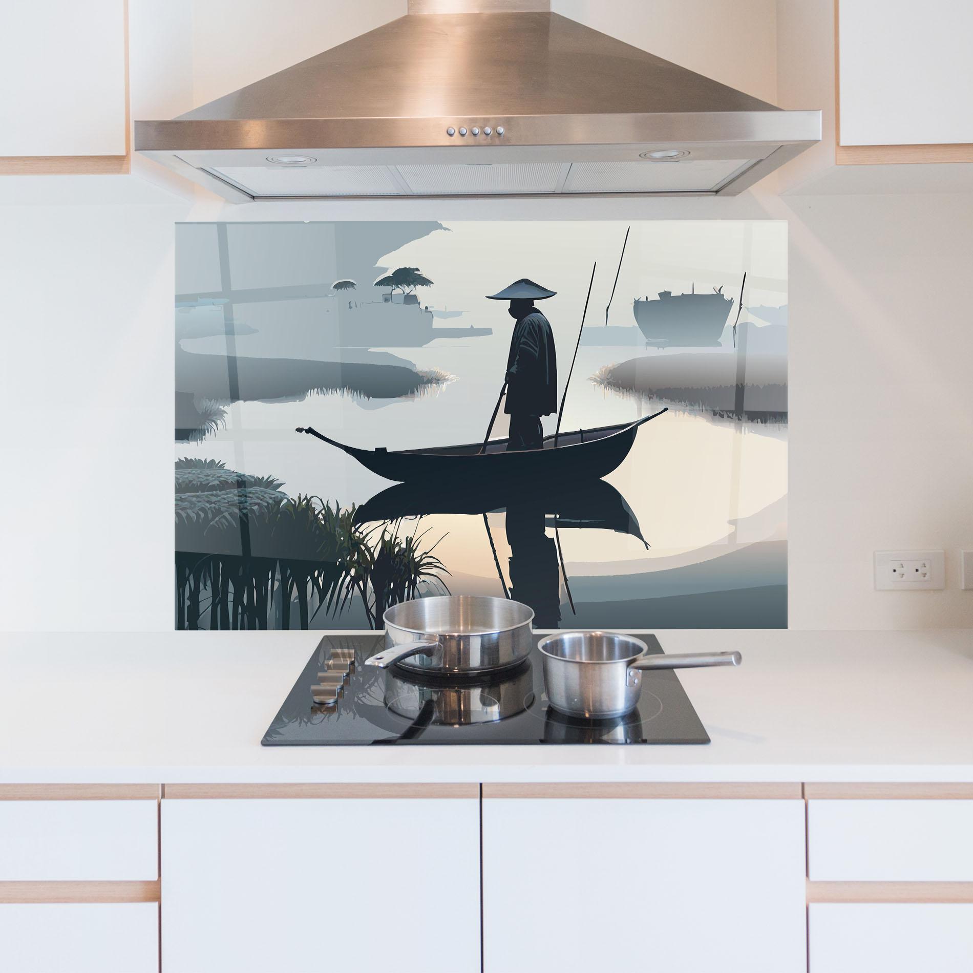 Küchenrückwand Glas Japan Fisherman mockup 5