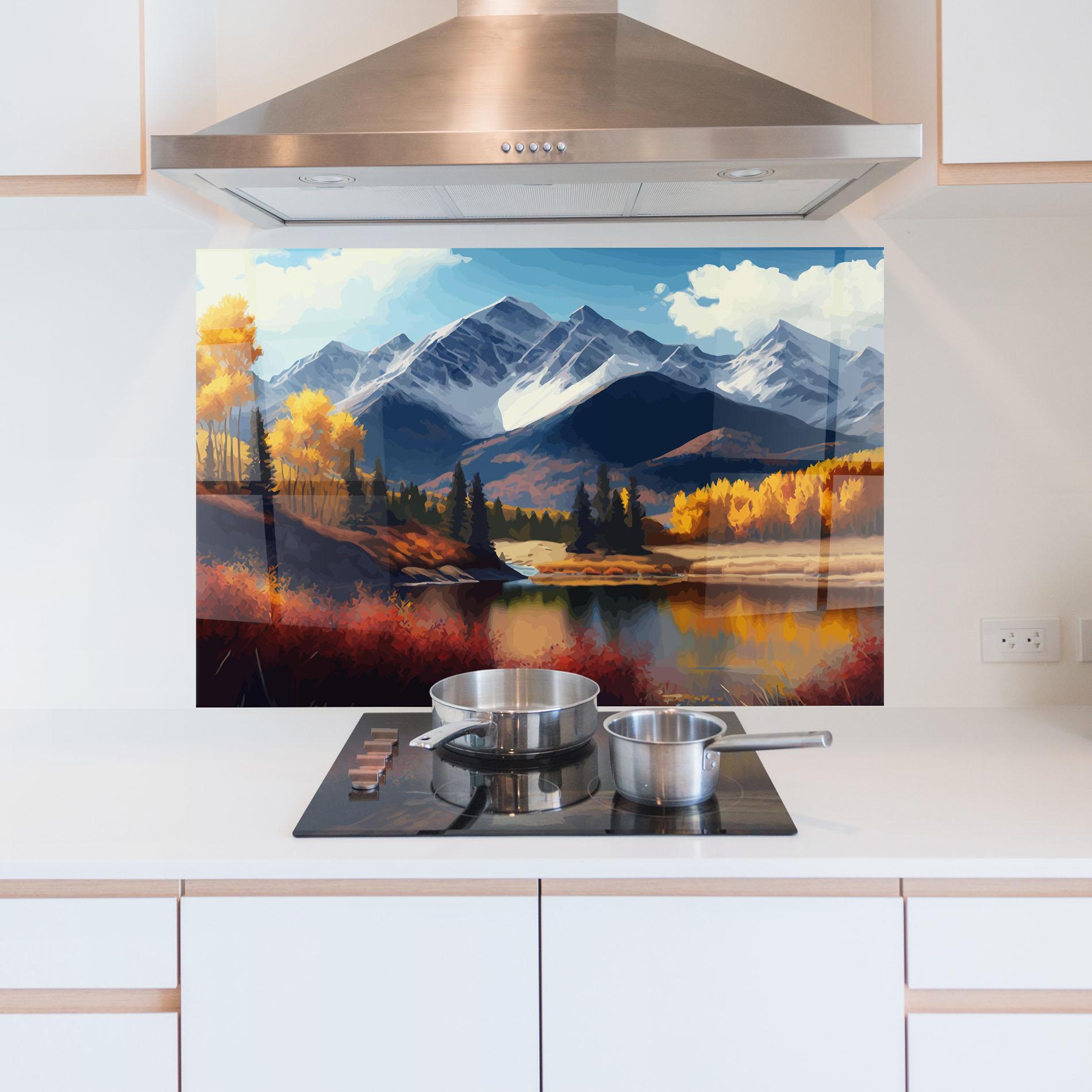 Küchenrückwand Glas Lake Autumn View mockup 5