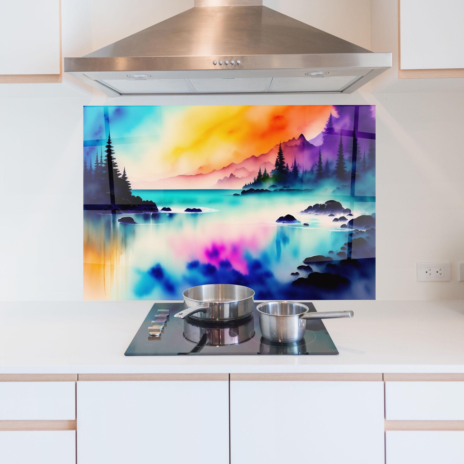 Küchenrückwand Glas Lake Painting mockup 5
