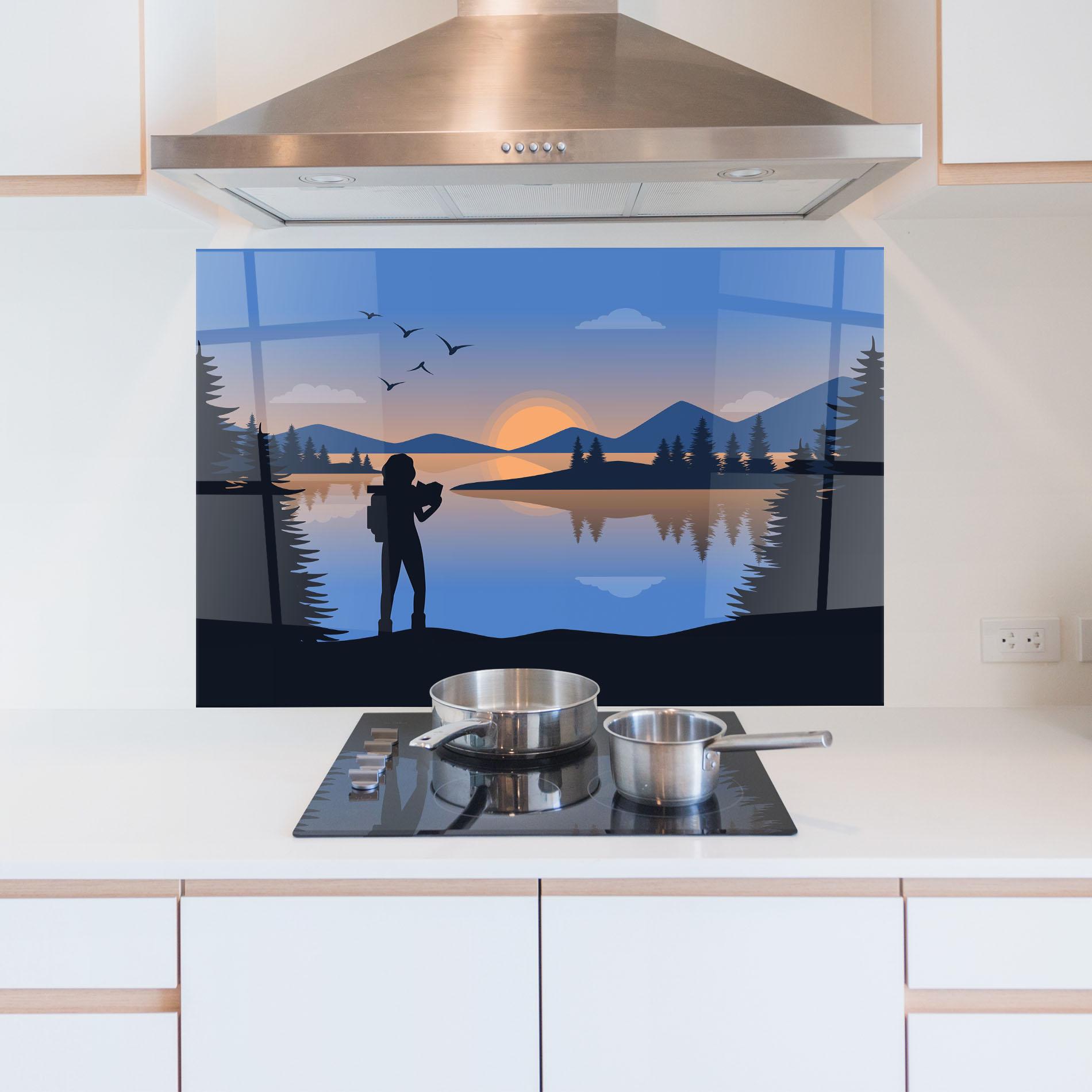 Küchenrückwand Glas Lake Woman View mockup 5