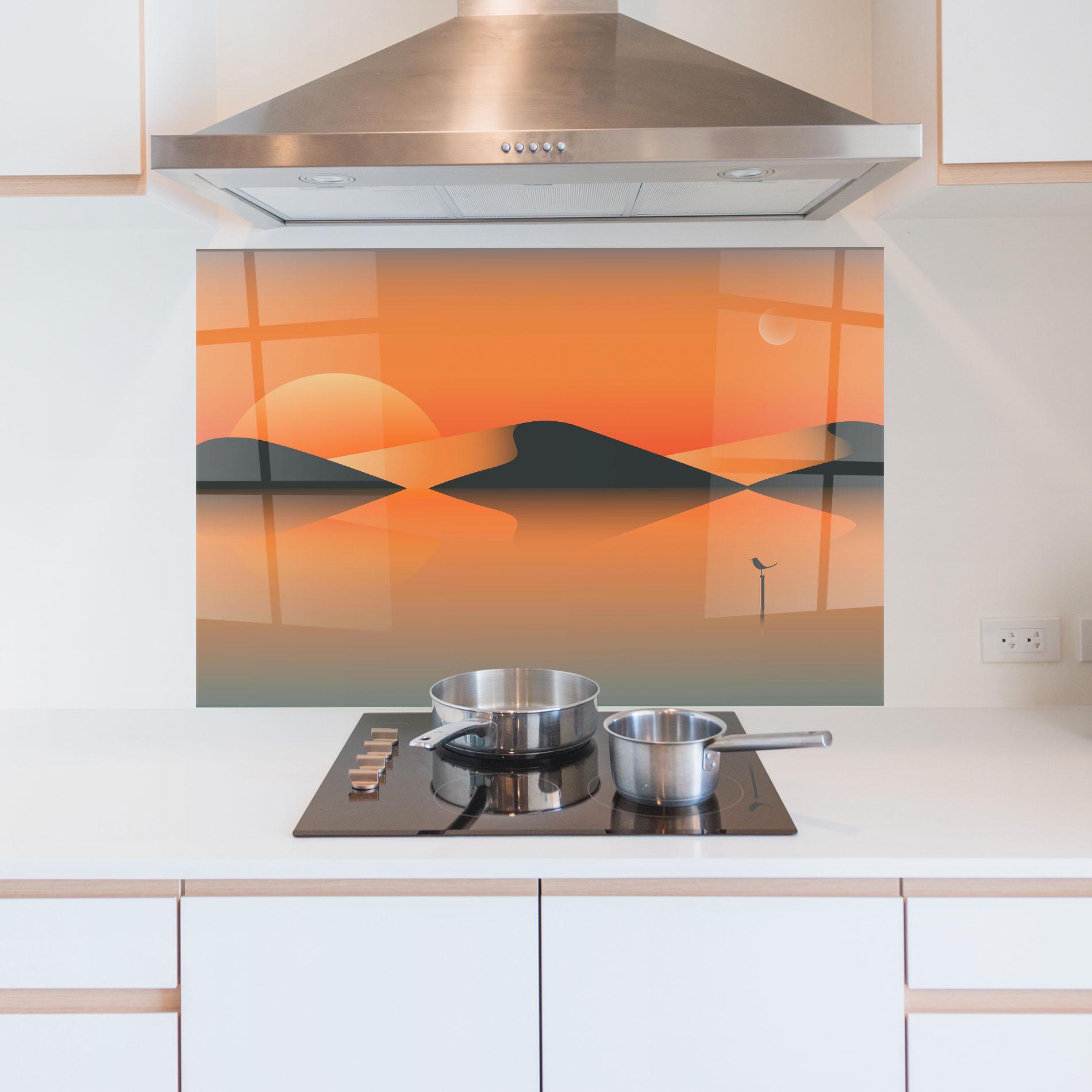 Küchenrückwand Glas Orange Bird Lake 01 mockup 5
