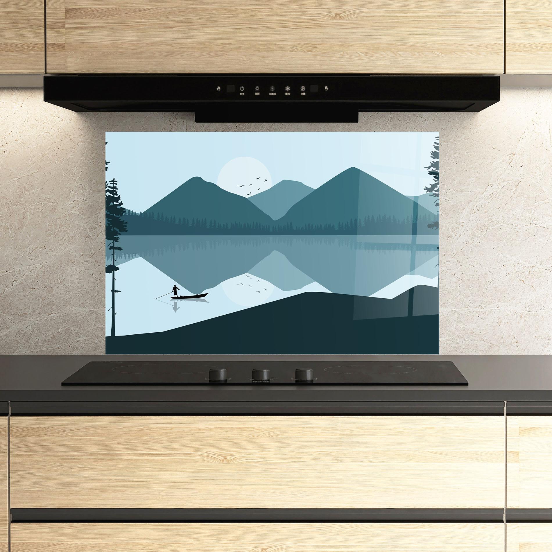 Küchenrückwand Glas Blue Light Lake mockup 3