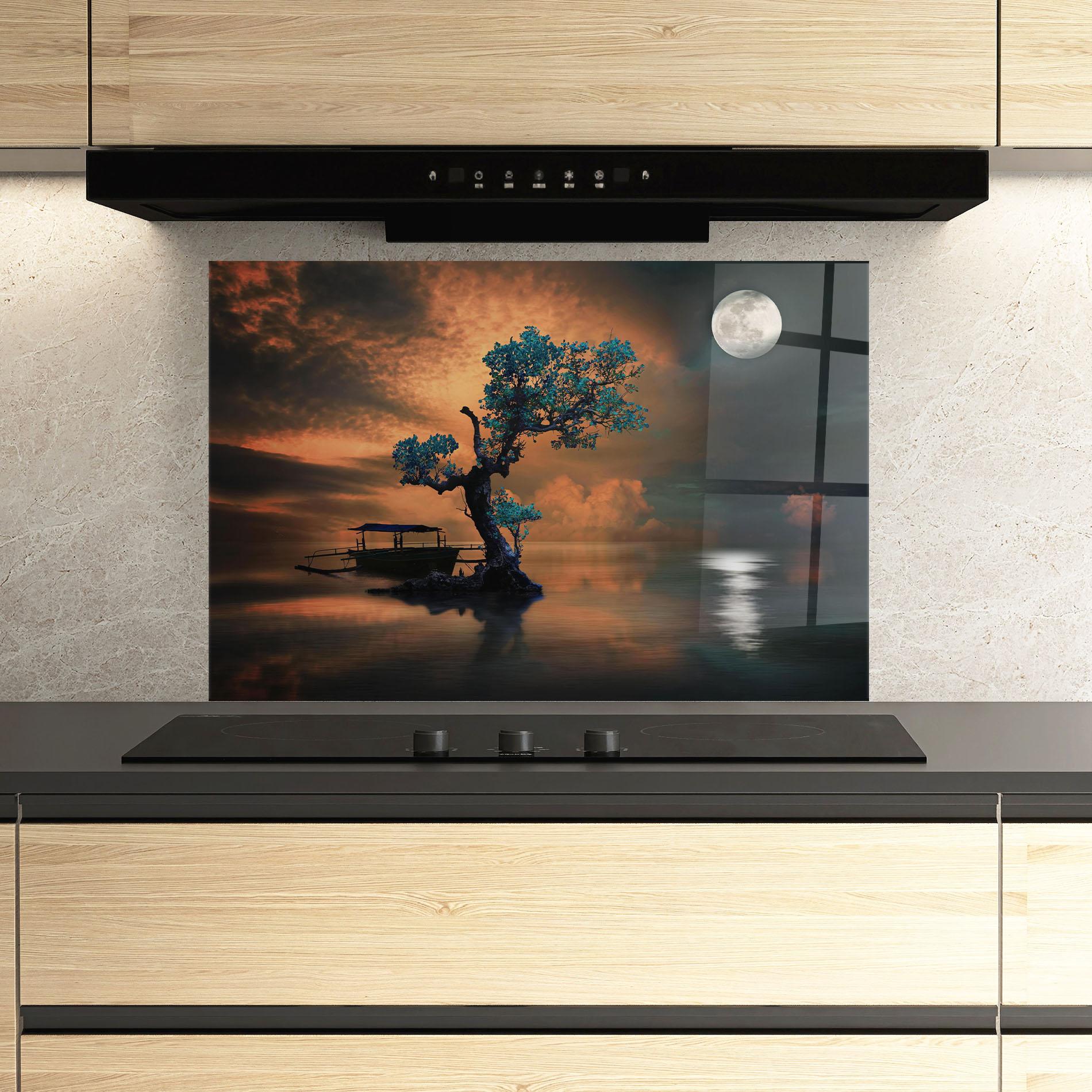 Küchenrückwand Glas Blue Tree mockup 3