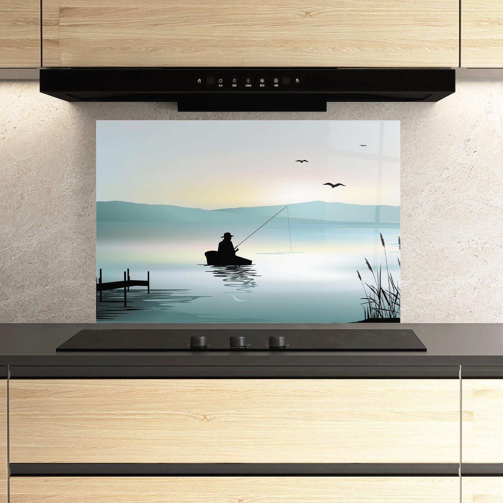 Küchenrückwand Glas Fishman Lake View mockup 3