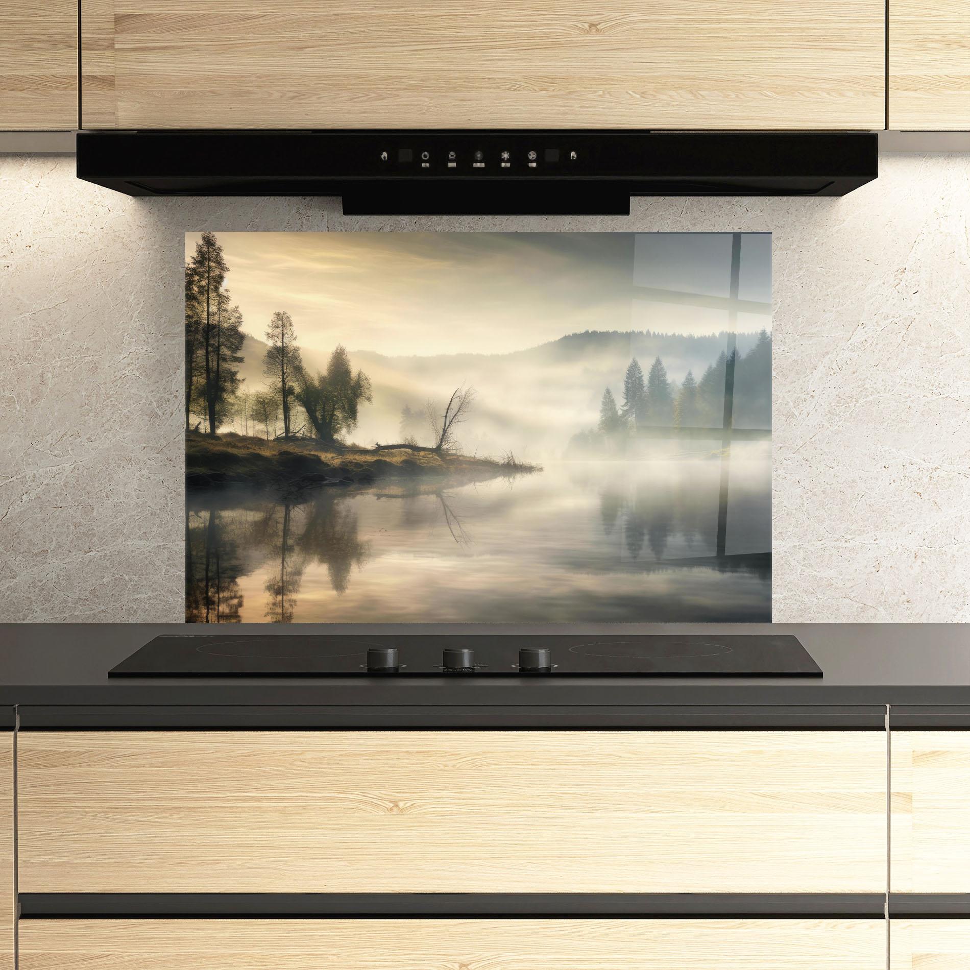 Küchenrückwand Glas Foggy Morning mockup 3