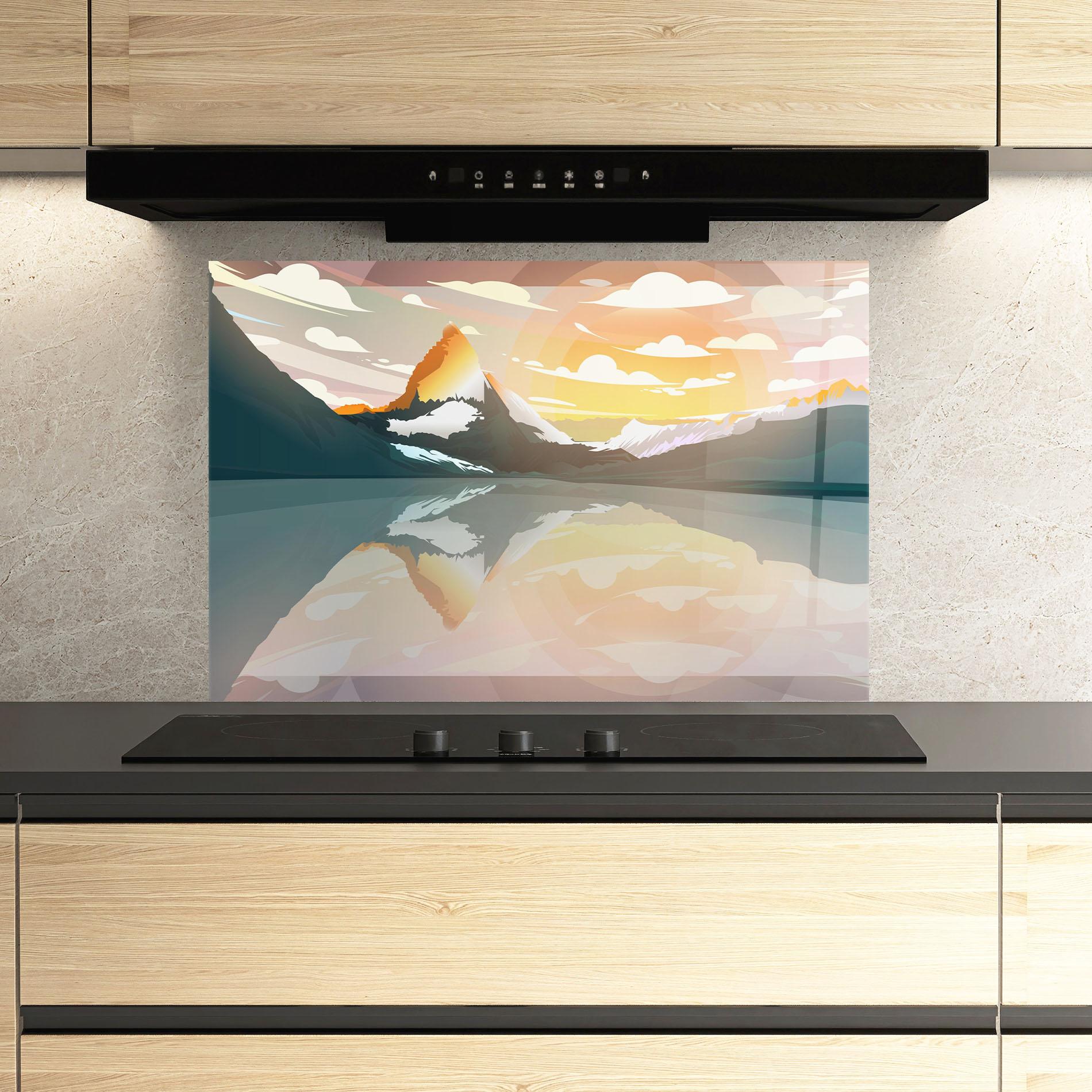 Küchenrückwand Glas Green Mountain Lake mockup 3