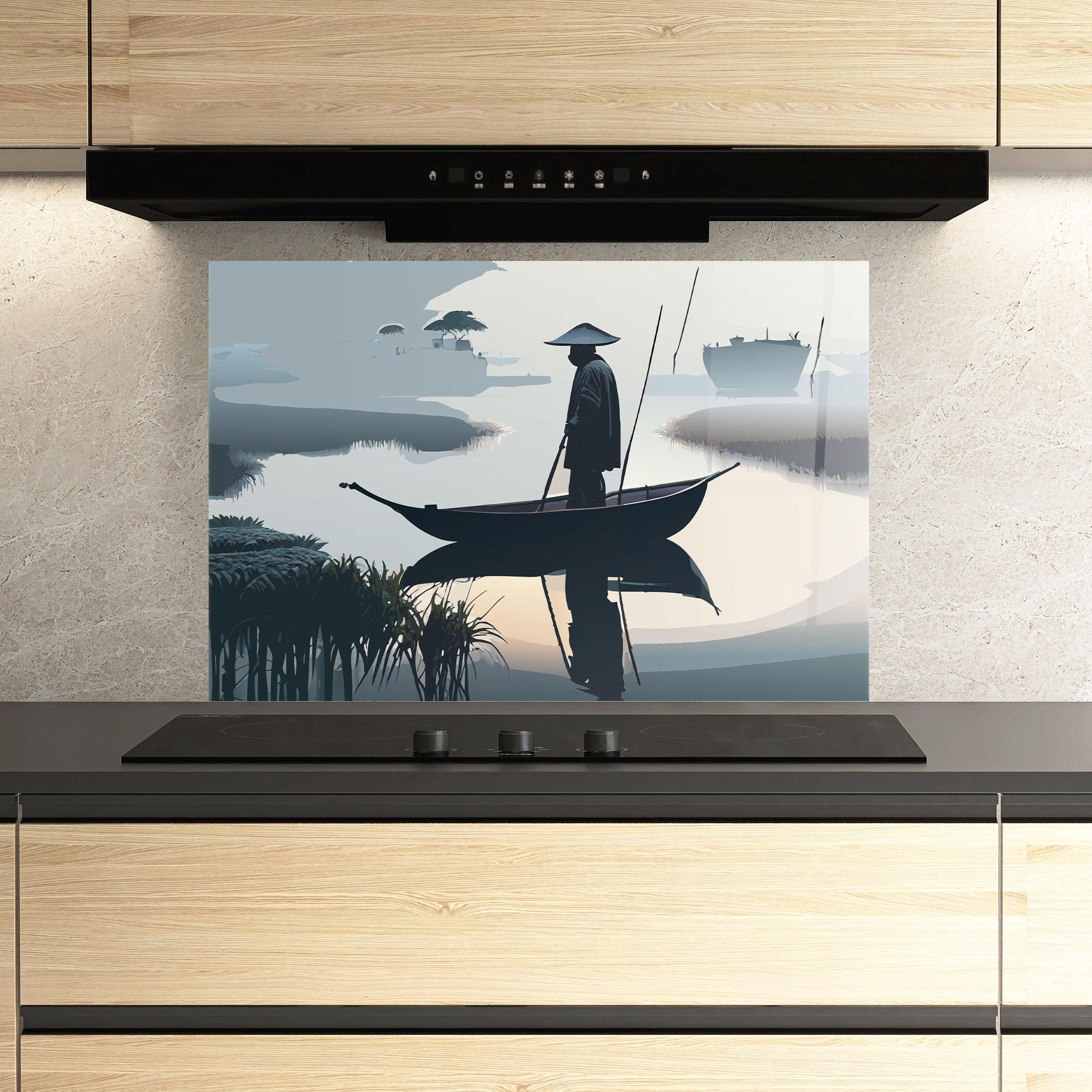 Küchenrückwand Glas Japan Fisherman mockup 3