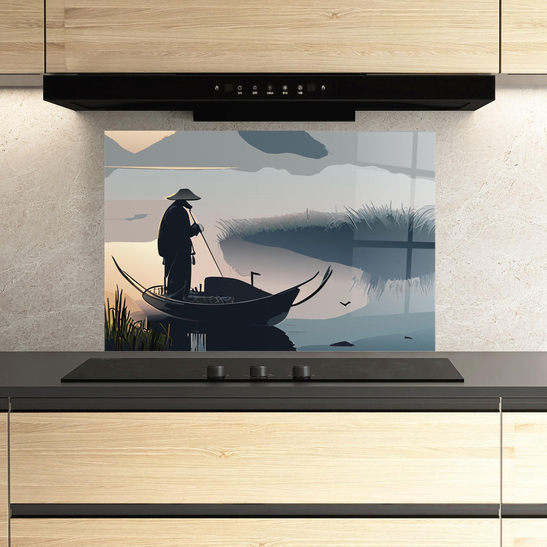 Küchenrückwand Glas Japan Lake Man mockup 3
