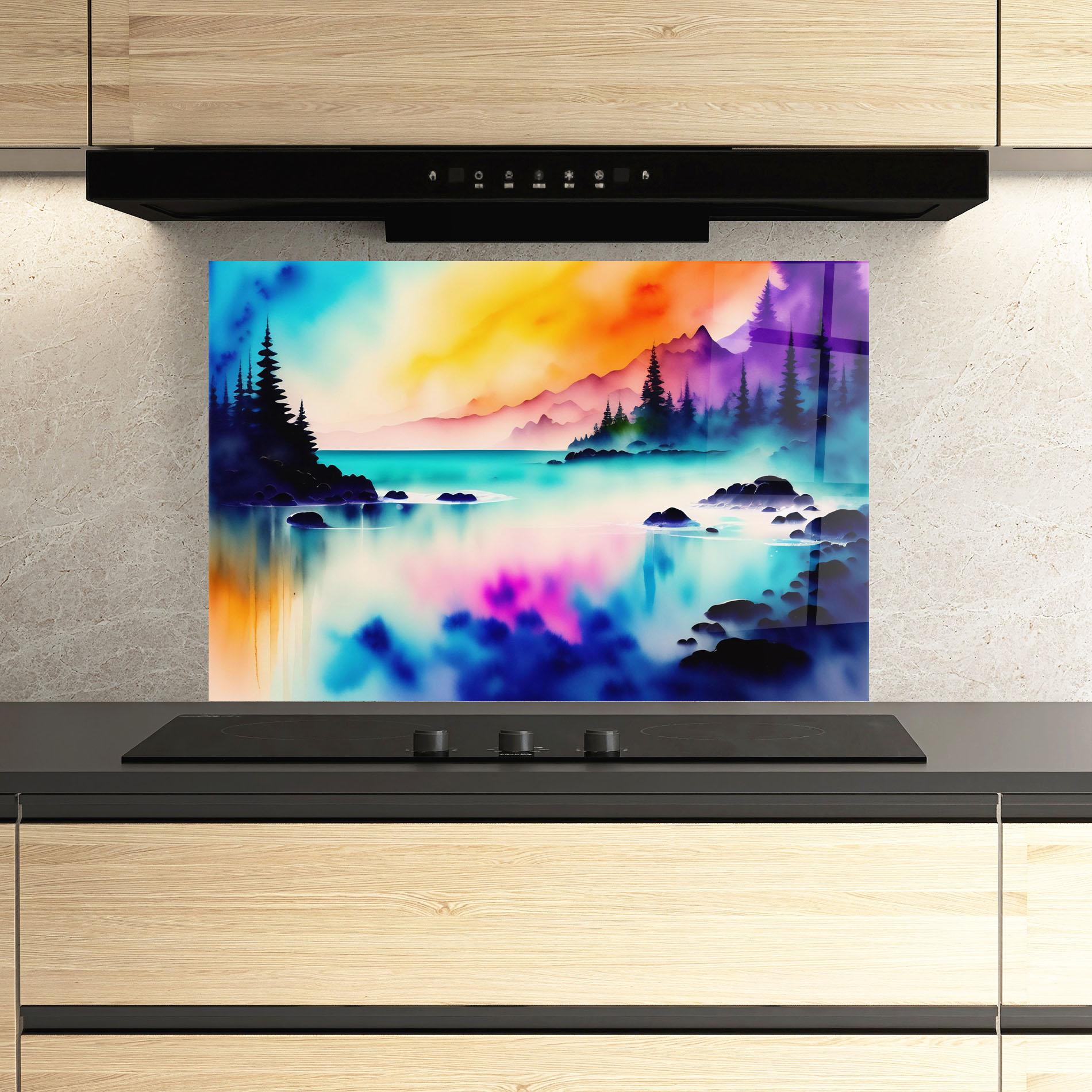 Küchenrückwand Glas Lake Painting mockup 3