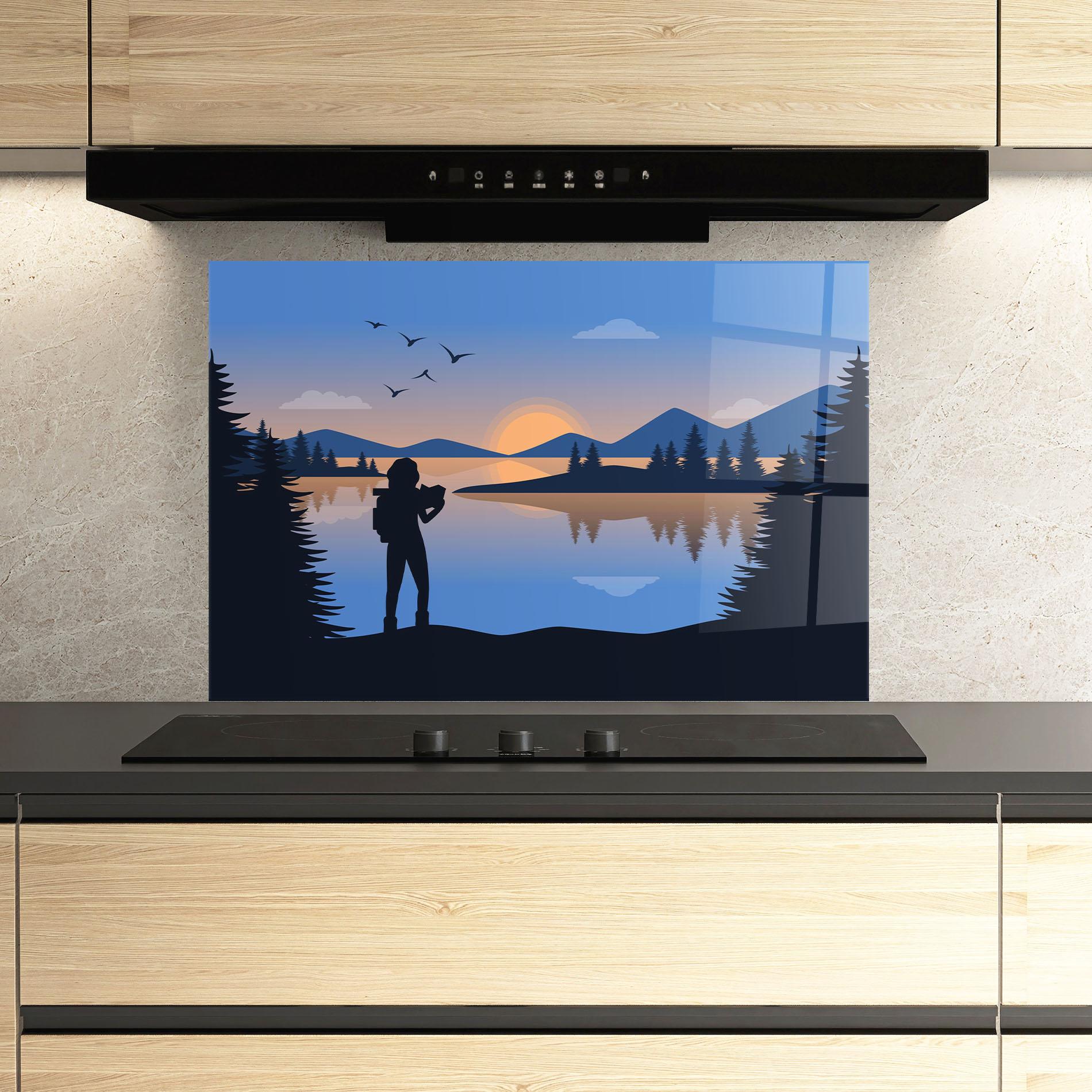 Küchenrückwand Glas Lake Woman View mockup 3