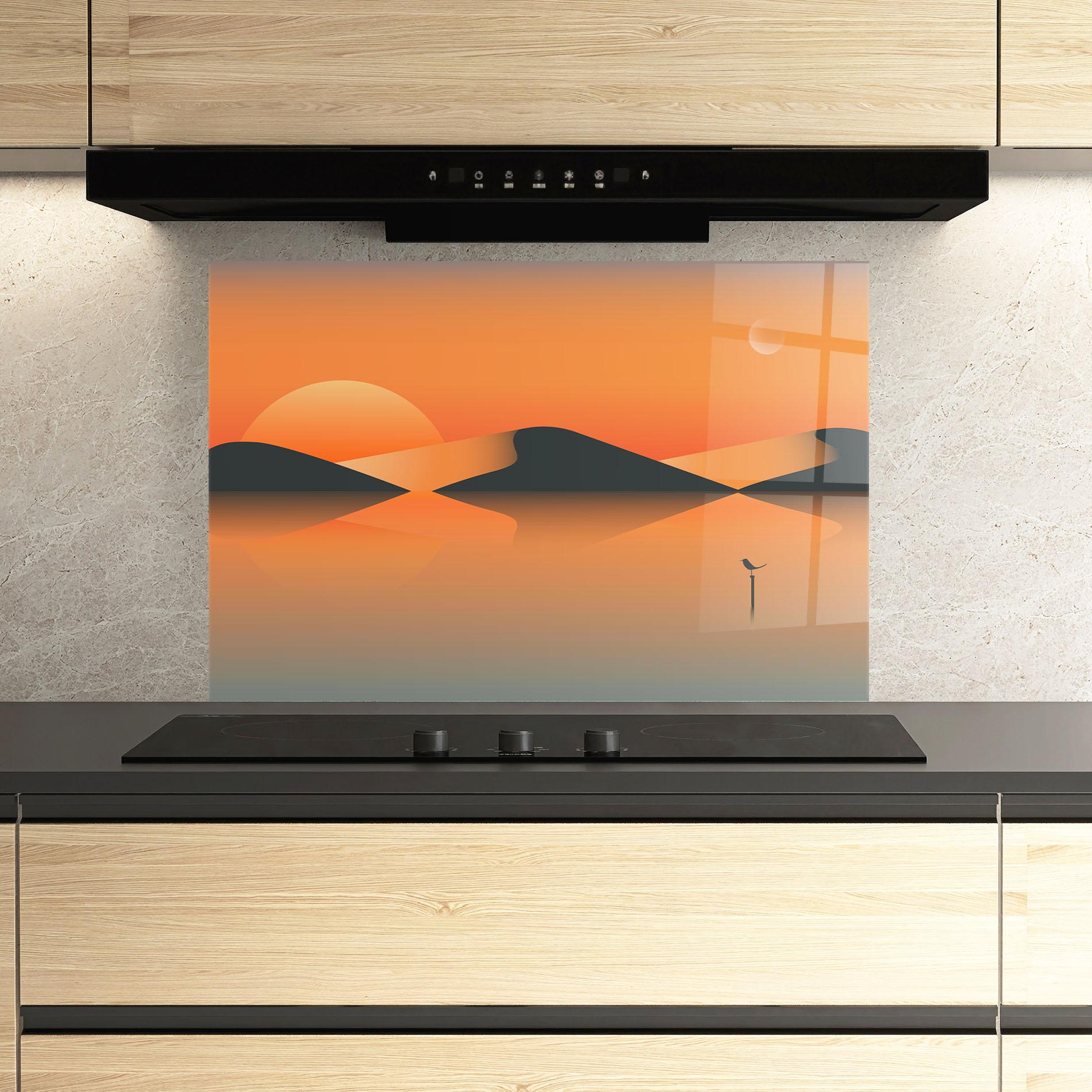 Küchenrückwand Glas Orange Bird Lake 01 mockup 3