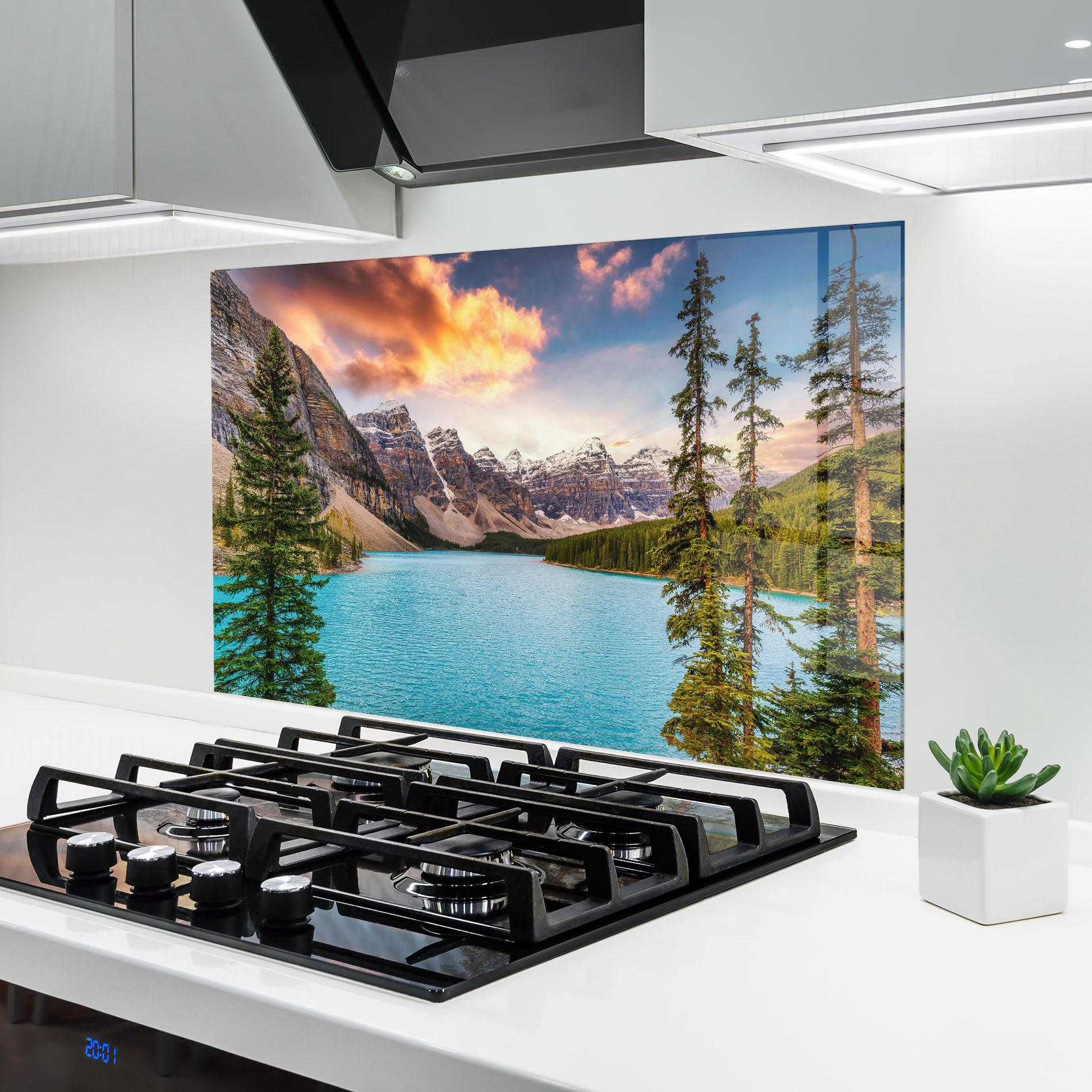 Küchenrückwand Glas Blue Magic Lake mockup 6