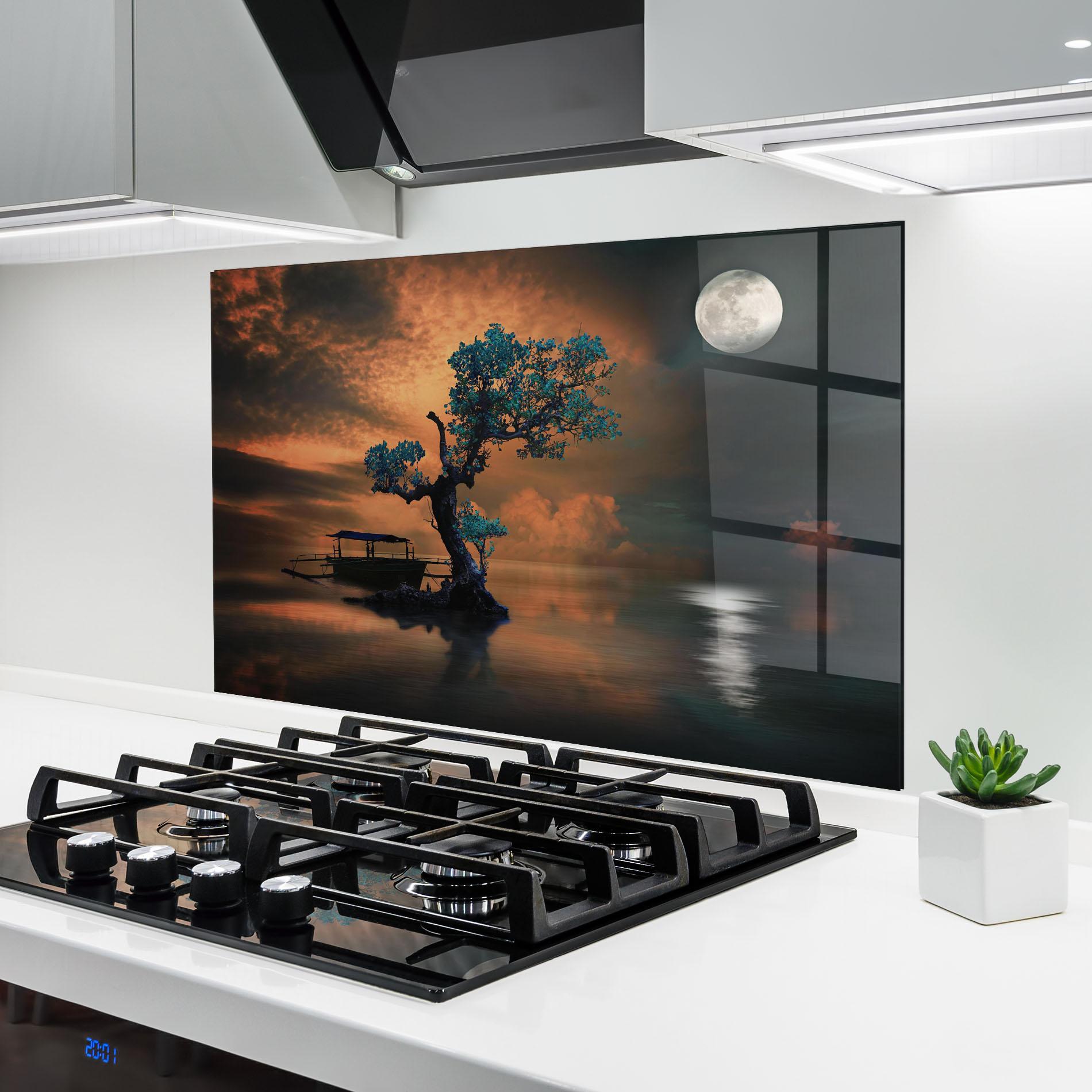 Küchenrückwand Glas Blue Tree mockup 6
