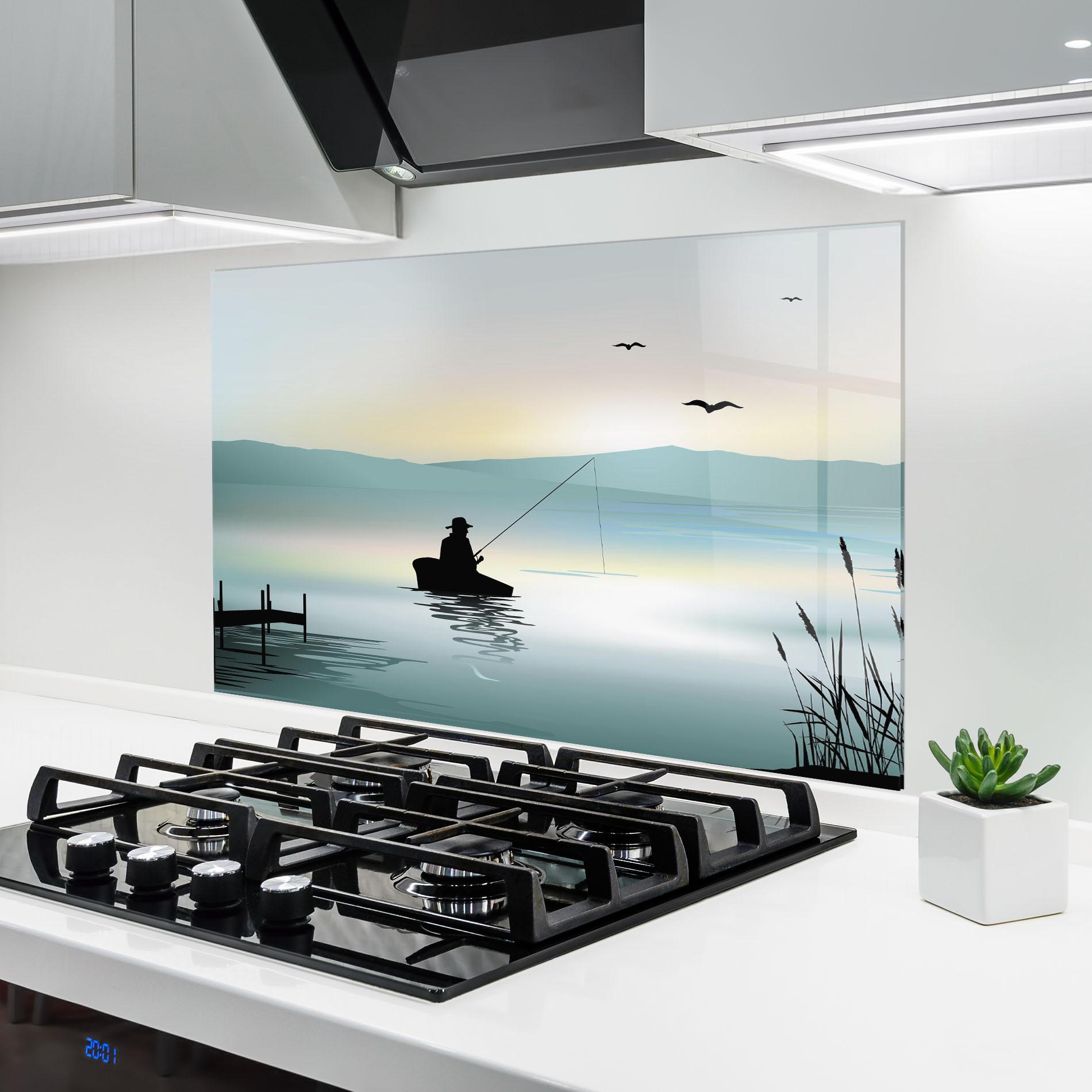 Küchenrückwand Glas Fishman Lake View mockup 6