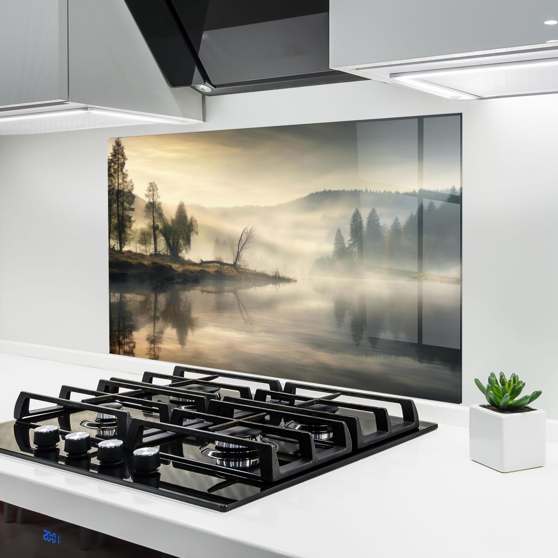 Küchenrückwand Glas Foggy Morning mockup 6