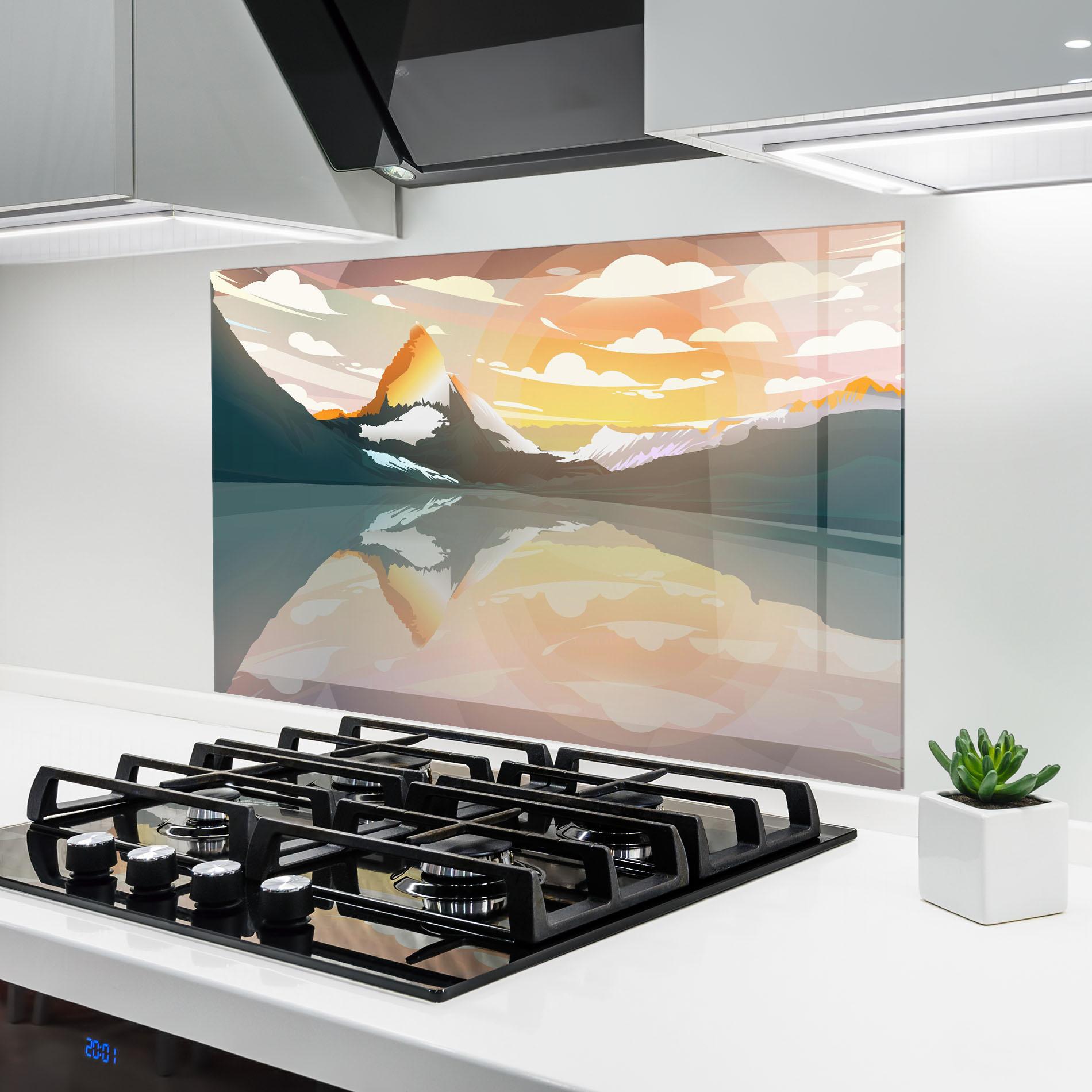 Küchenrückwand Glas Green Mountain Lake mockup 6