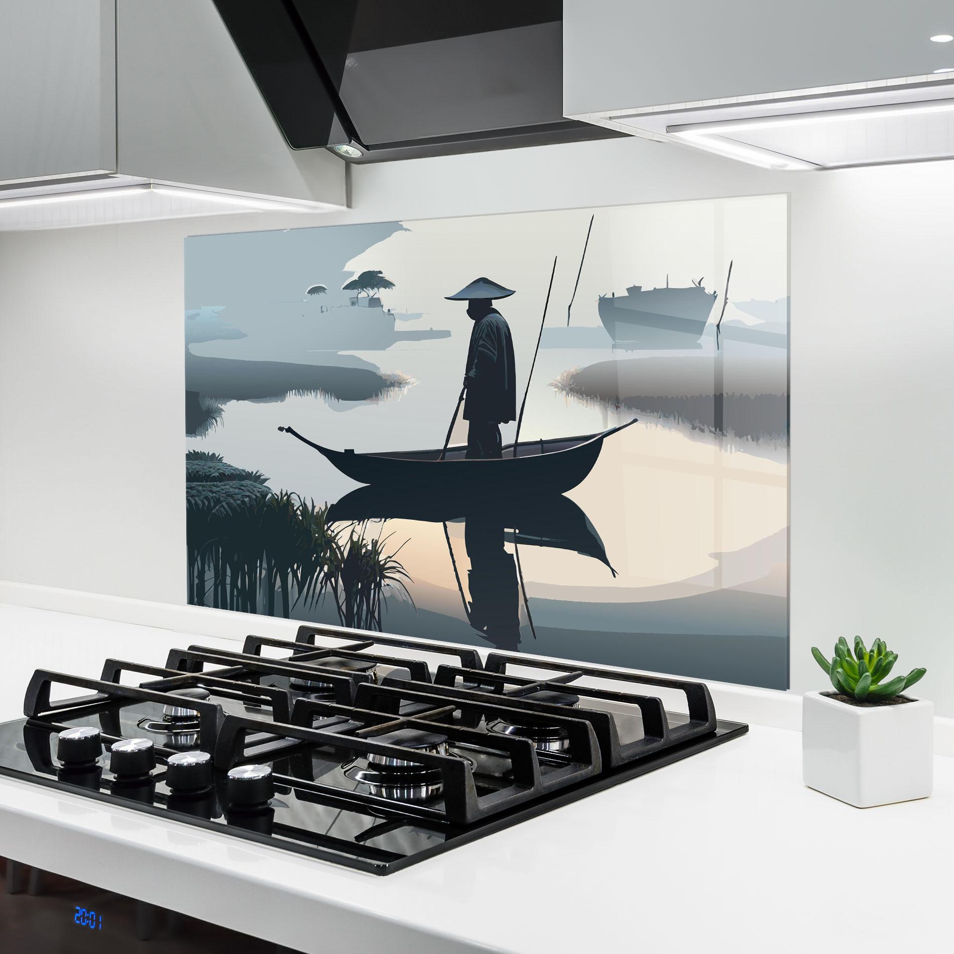 Küchenrückwand Glas Japan Fisherman mockup 6