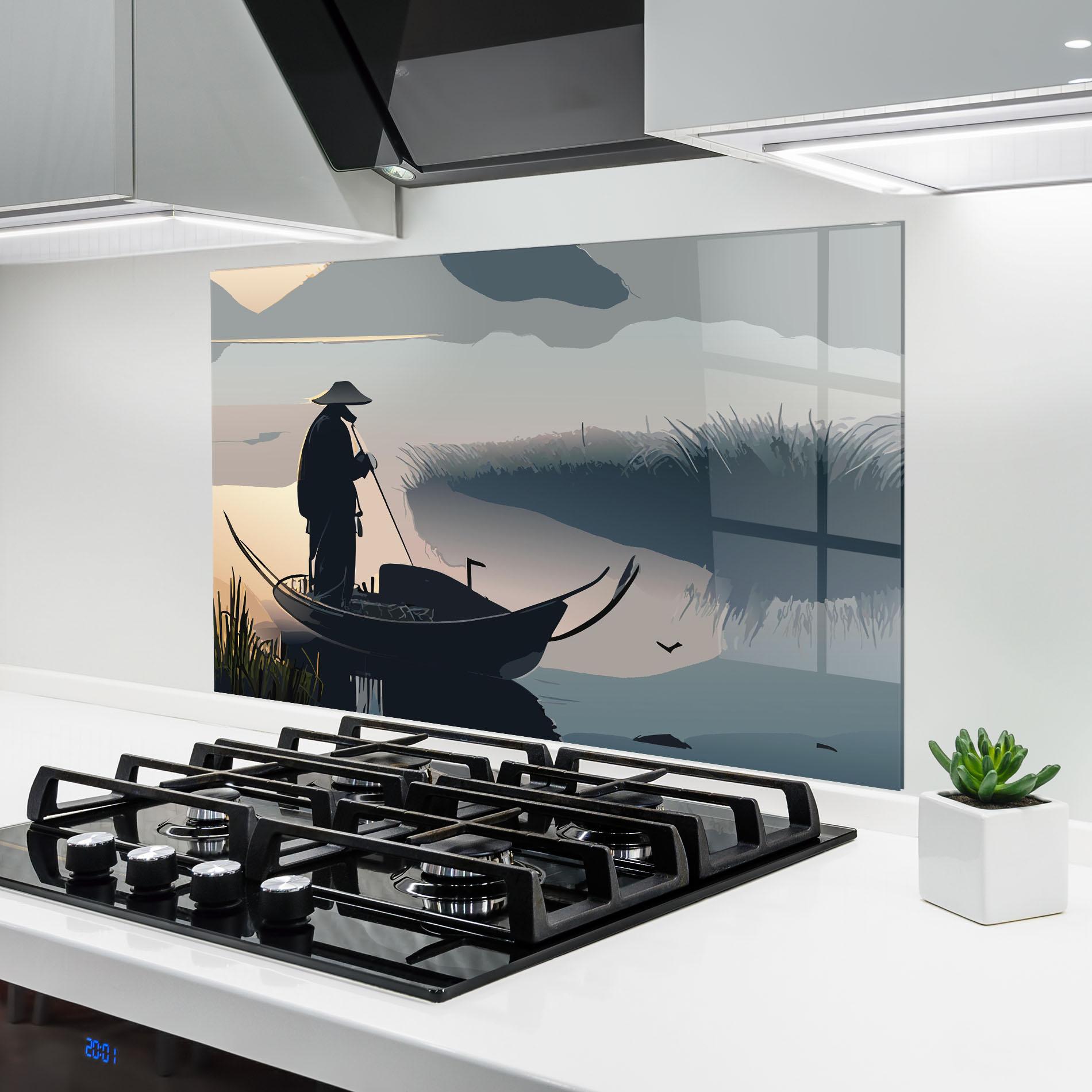 Küchenrückwand Glas Japan Lake Man mockup 6