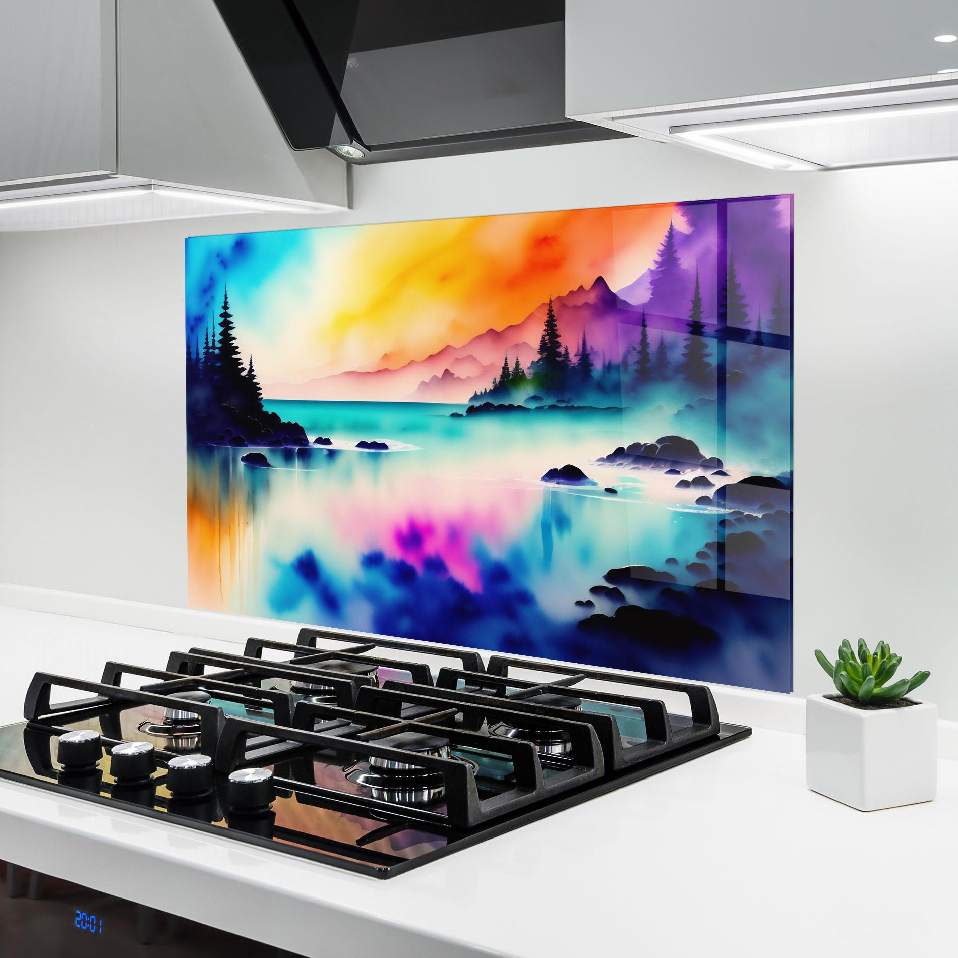 Küchenrückwand Glas Lake Painting mockup 6