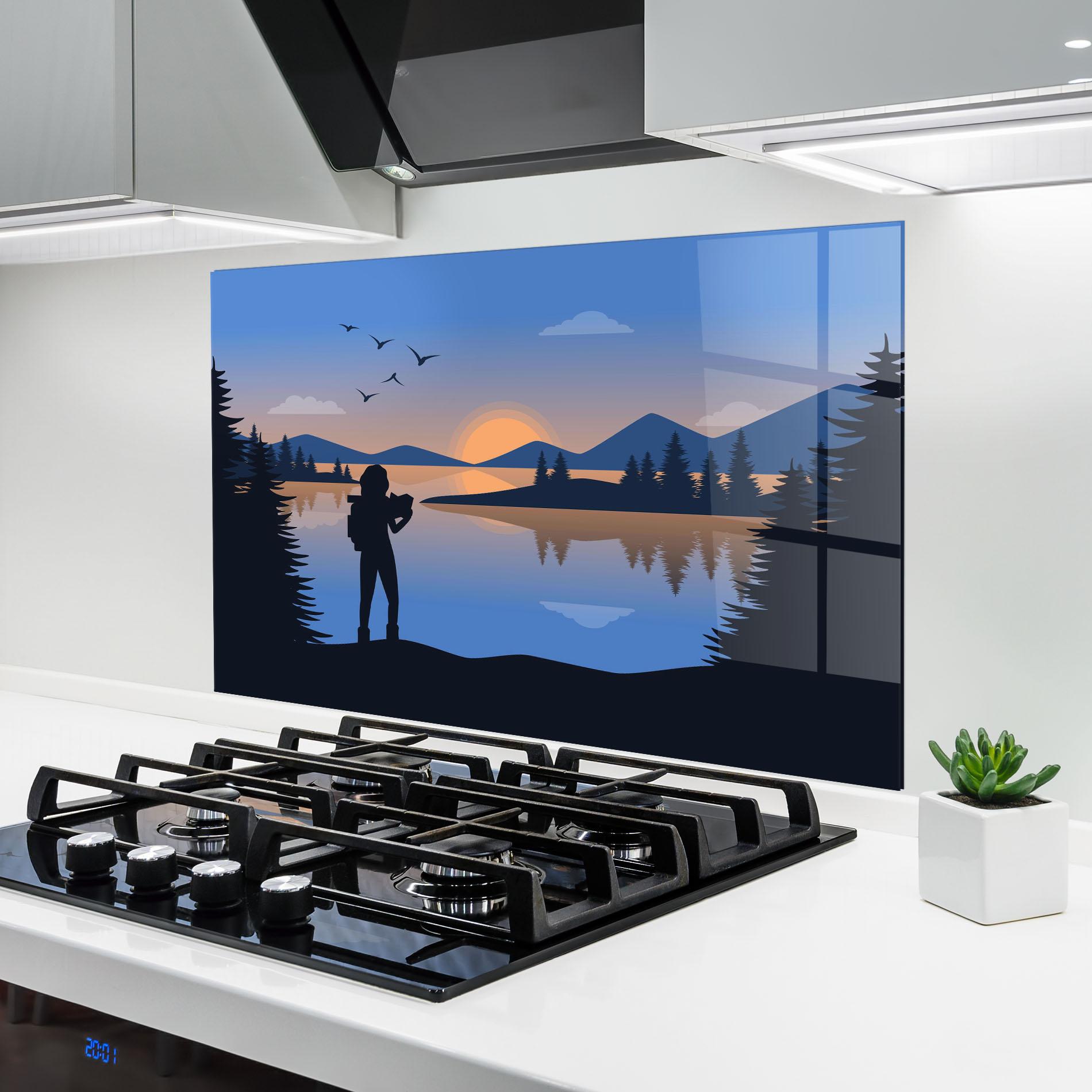 Küchenrückwand Glas Lake Woman View mockup 6