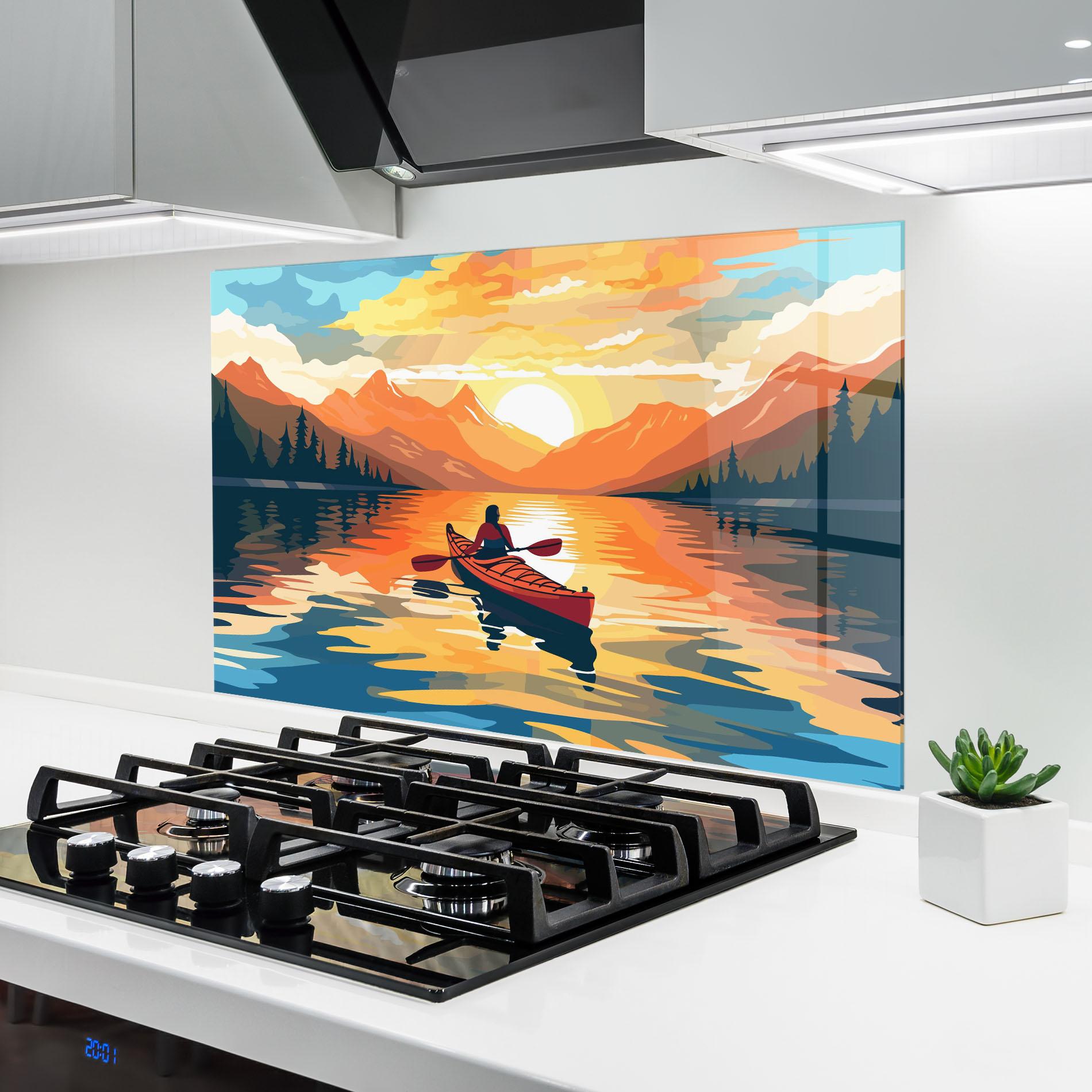 Küchenrückwand Glas Young_woman_kayaking_in_crystal_lake_illustration_6 mockup 6