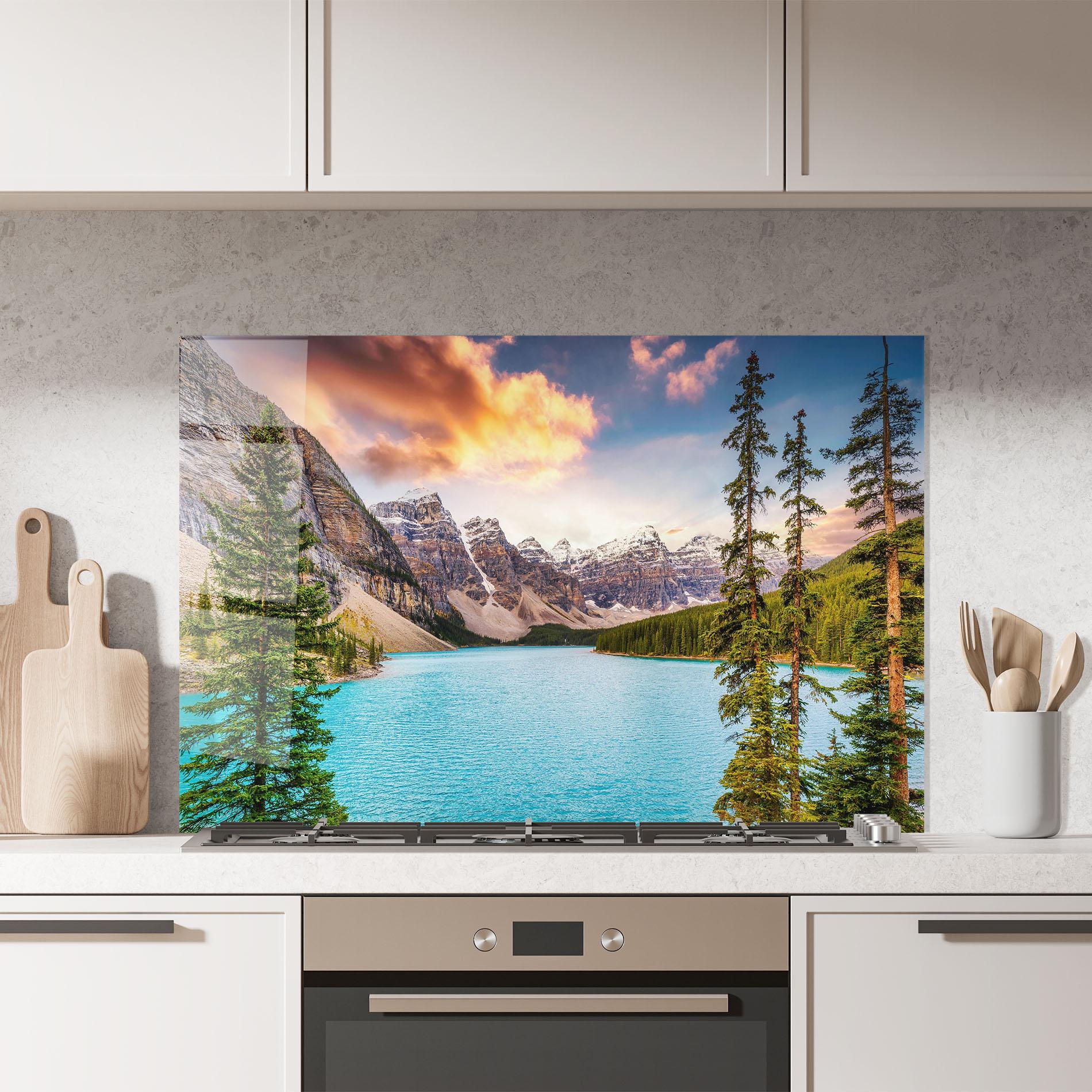 Küchenrückwand Glas Blue Magic Lake mockup 7