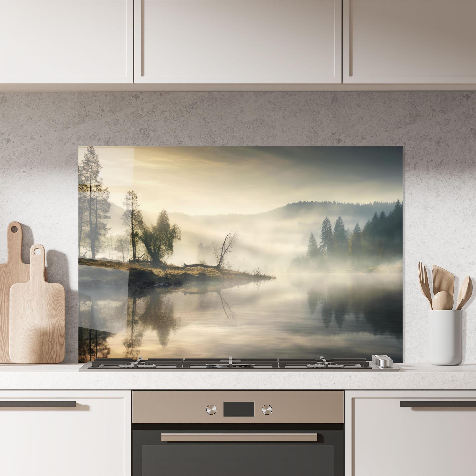 Küchenrückwand Glas Foggy Morning mockup 7