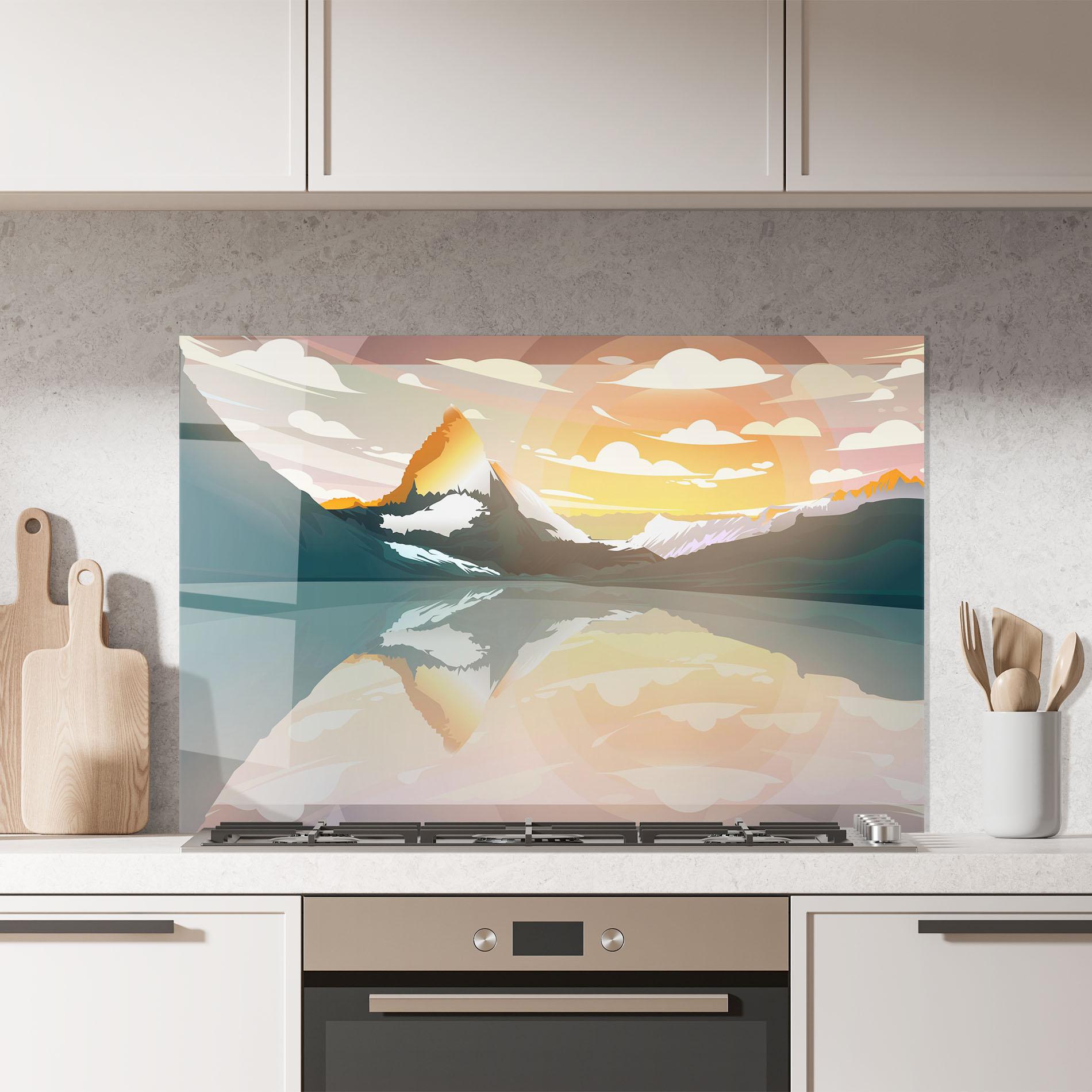 Küchenrückwand Glas Green Mountain Lake mockup 7