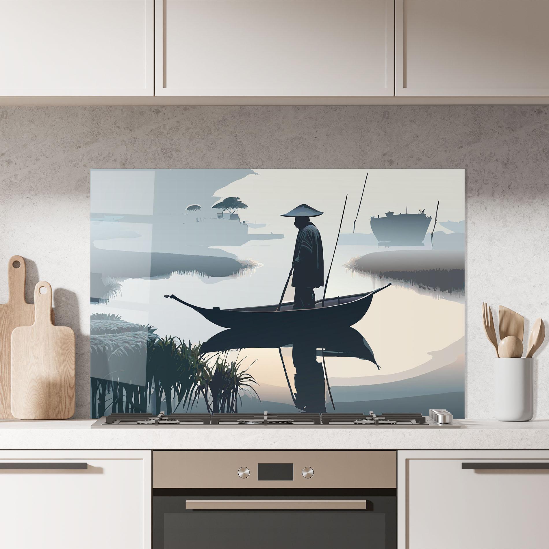 Küchenrückwand Glas Japan Fisherman mockup 7