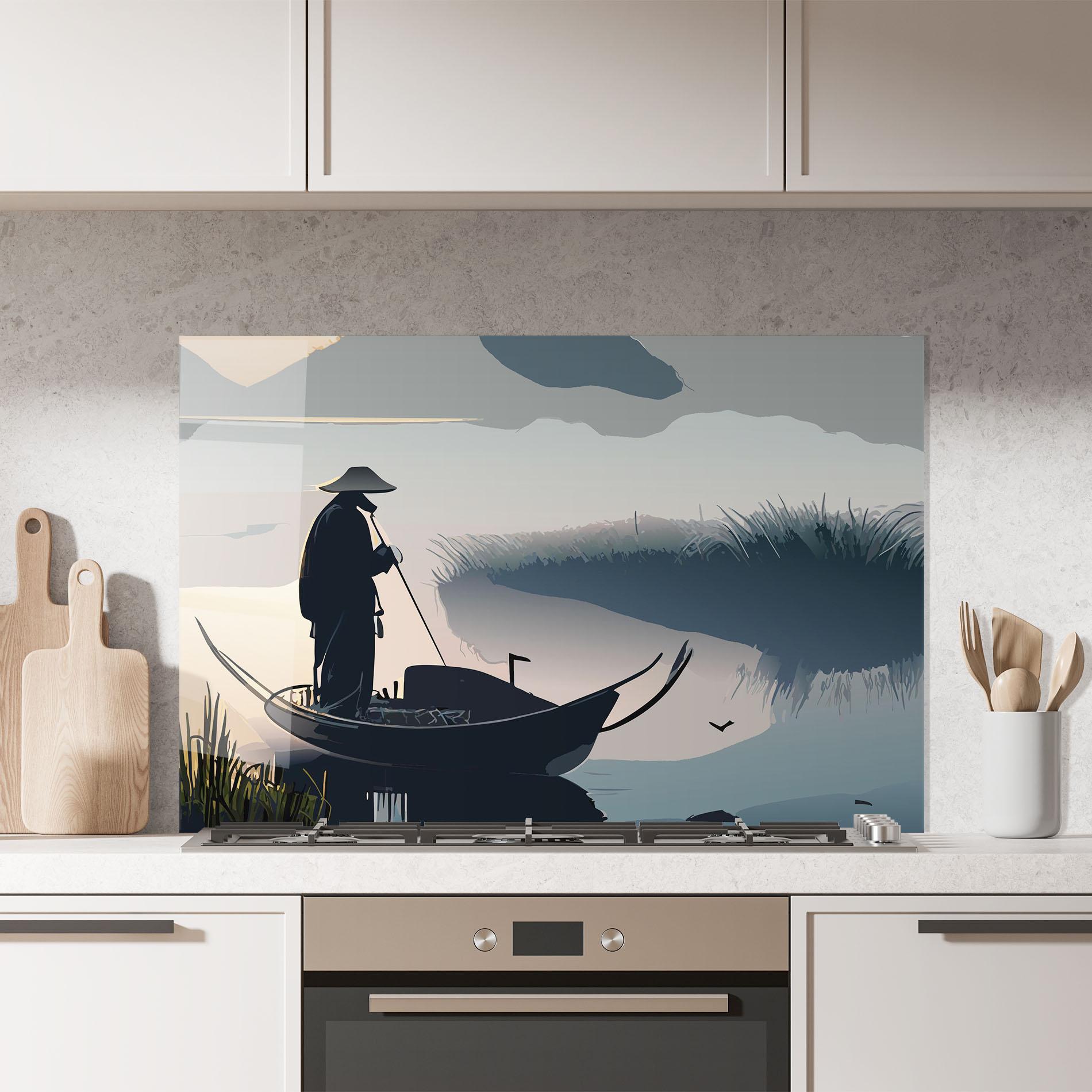 Küchenrückwand Glas Japan Lake Man mockup 7