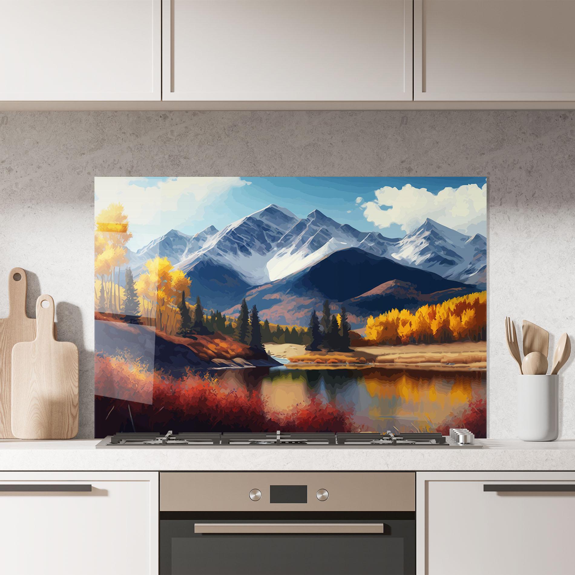 Küchenrückwand Glas Lake Autumn View mockup 7