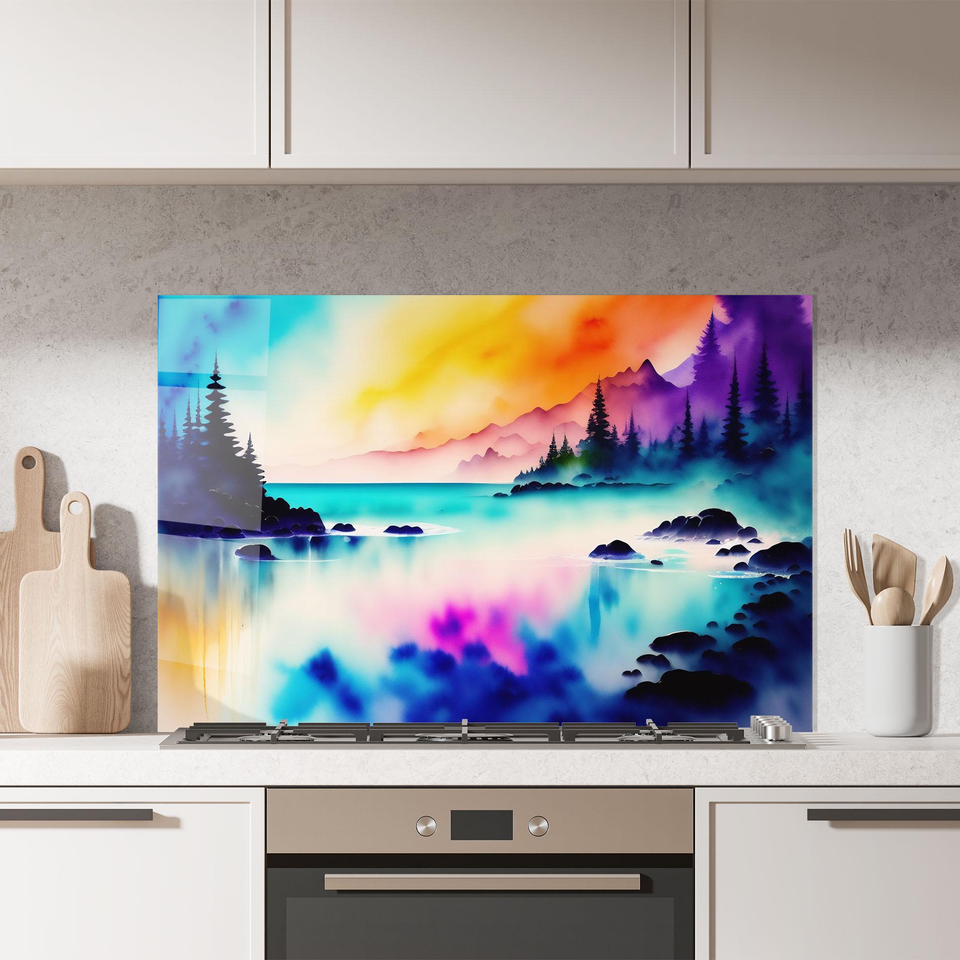 Küchenrückwand Glas Lake Painting mockup 7