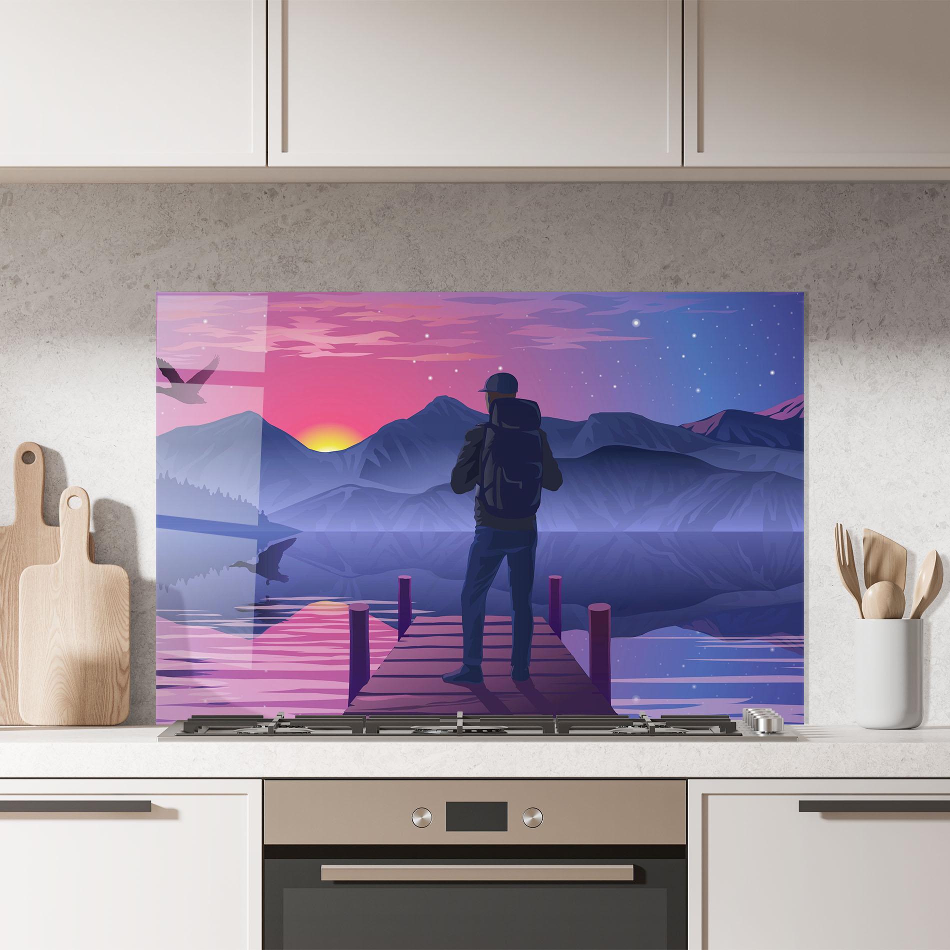 Küchenrückwand Glas Lake Pink Night mockup 7