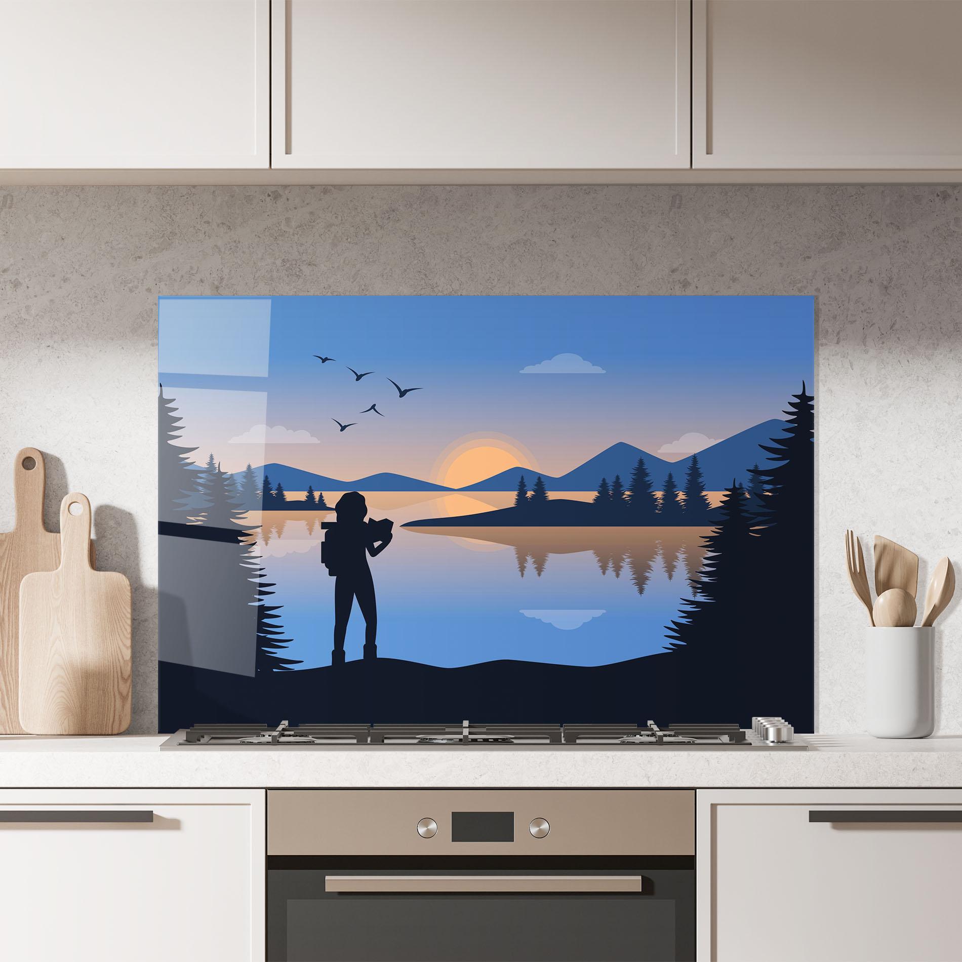 Küchenrückwand Glas Lake Woman View mockup 7