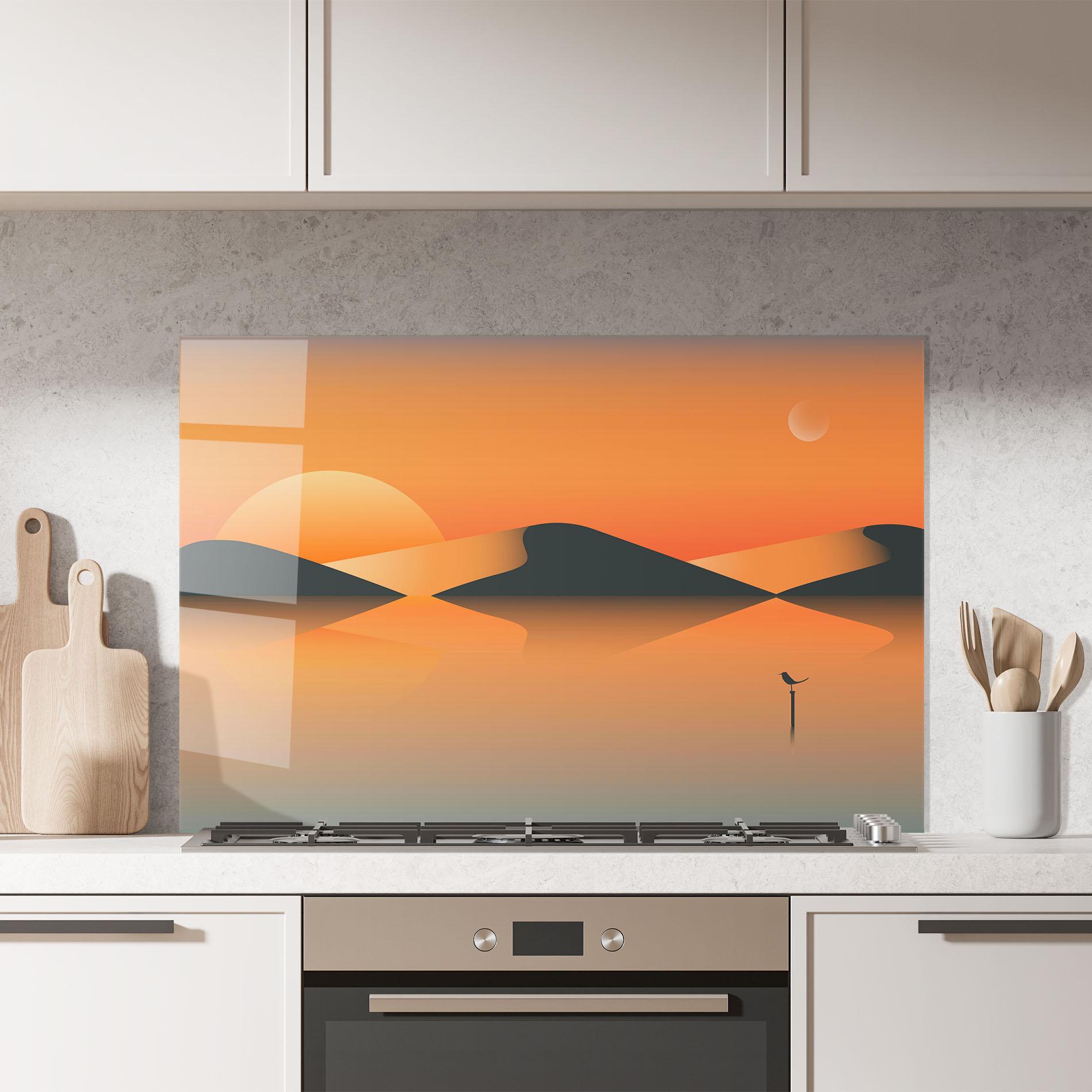 Küchenrückwand Glas Orange Bird Lake 01 mockup 7