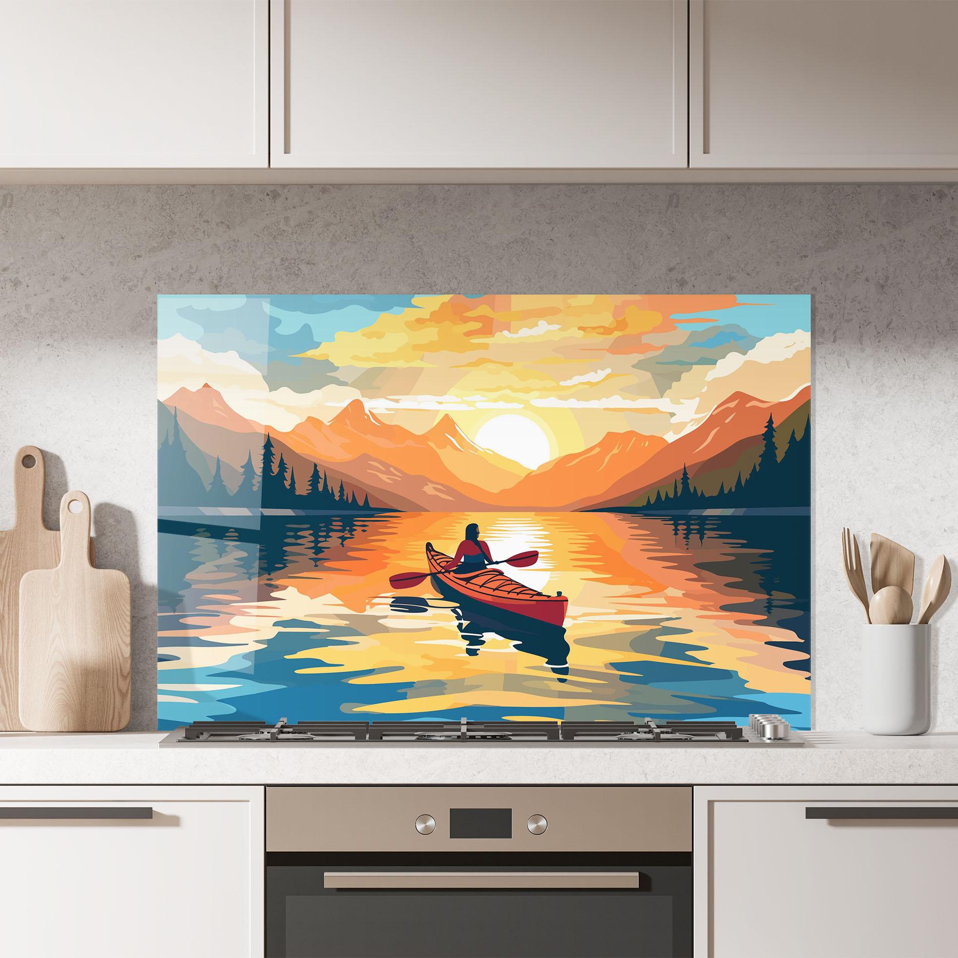 Küchenrückwand Glas Young_woman_kayaking_in_crystal_lake_illustration_6 mockup 7