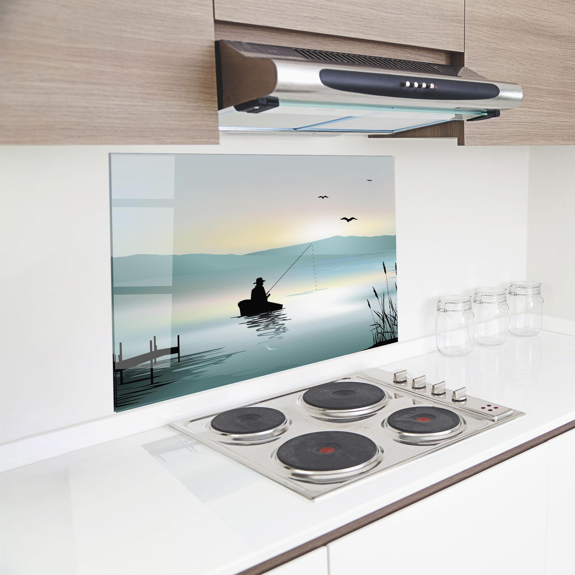 Küchenrückwand Glas Fishman Lake View mockup 8