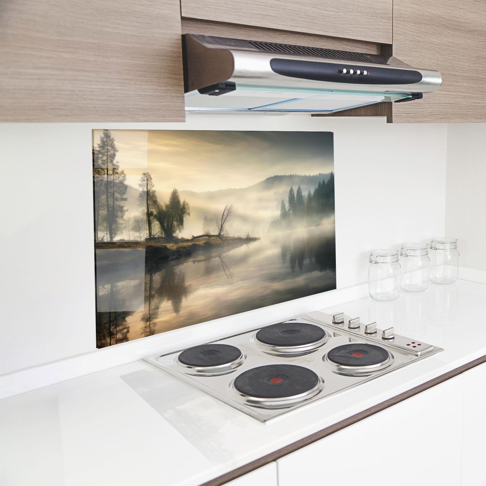 Küchenrückwand Glas Foggy Morning mockup 8
