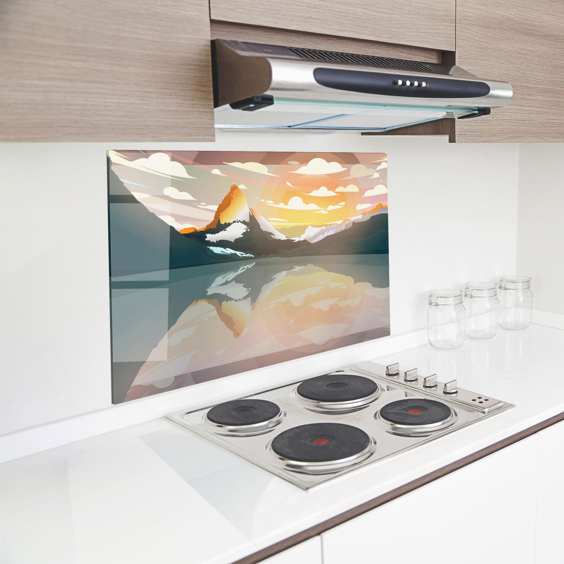 Küchenrückwand Glas Green Mountain Lake mockup 8