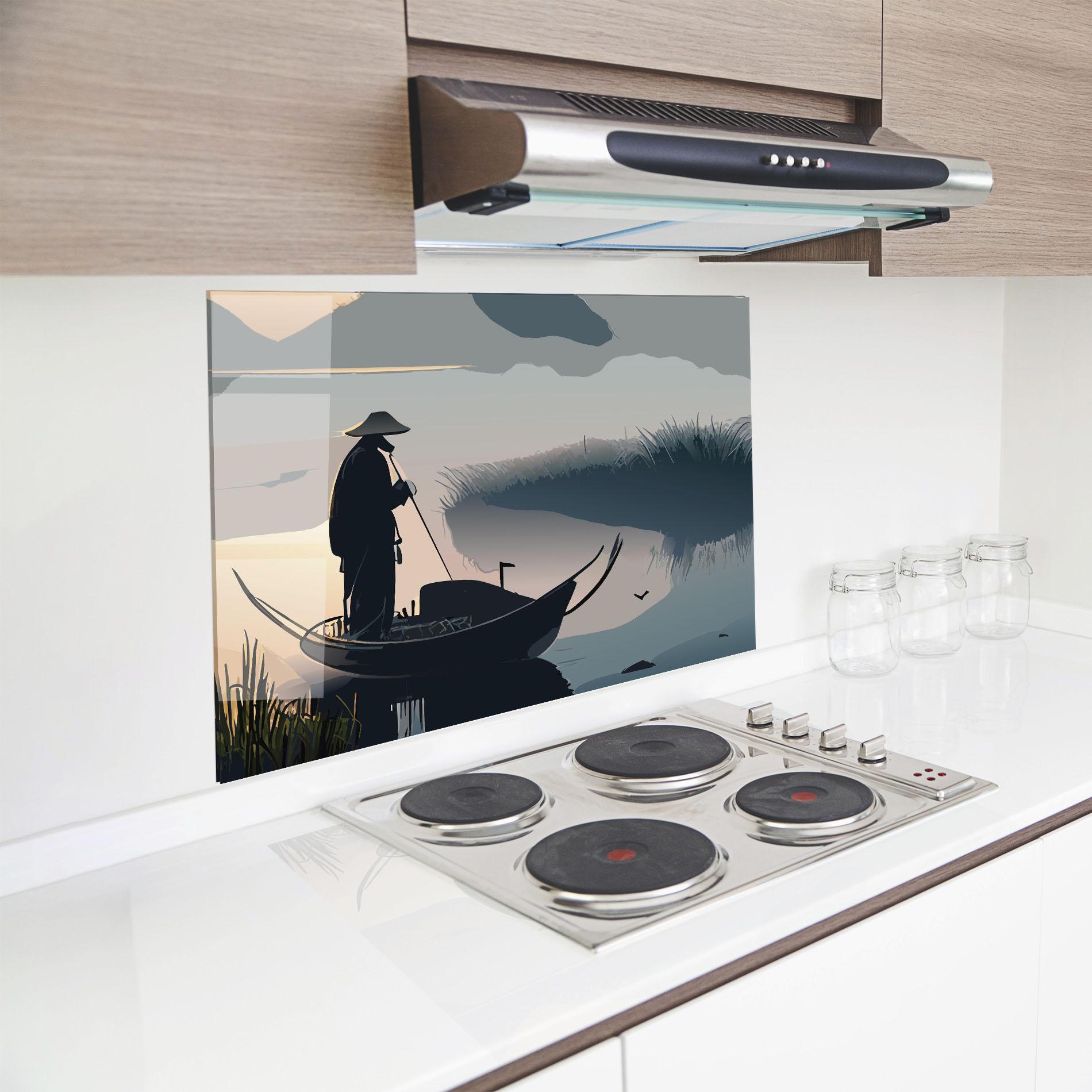 Küchenrückwand Glas Japan Lake Man mockup 8