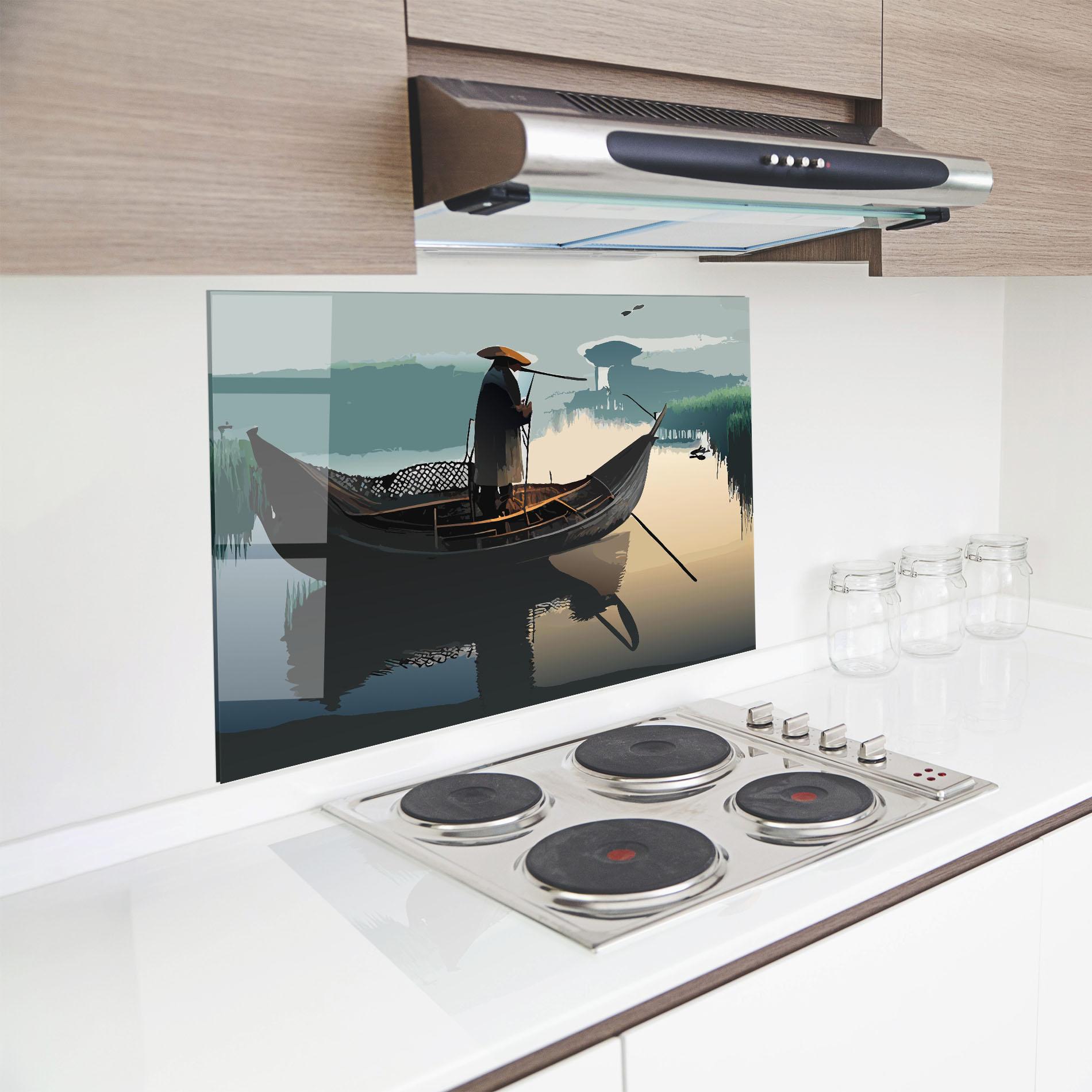 Küchenrückwand Glas Japan Man Lake mockup 8